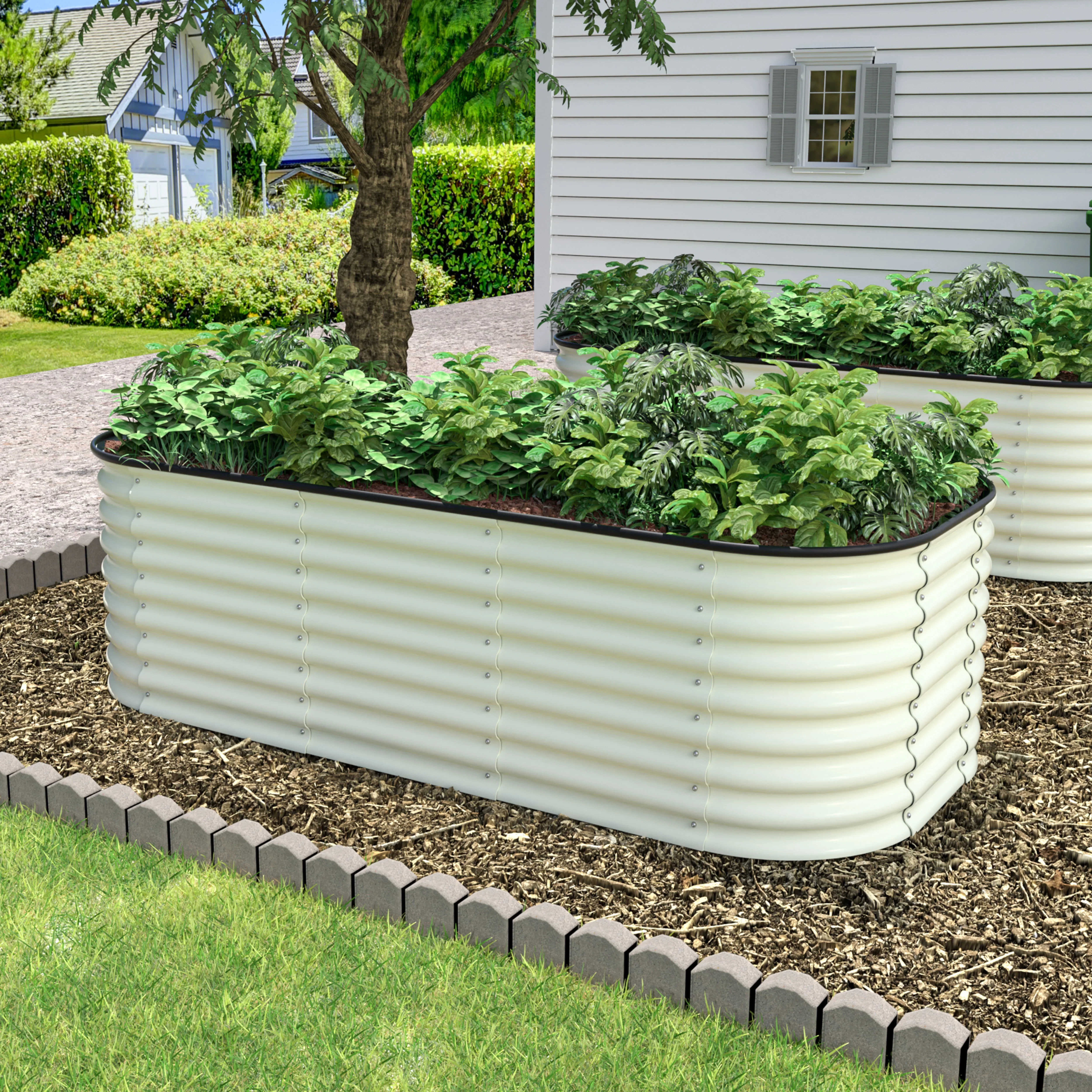 VEIKOUS Metal Garden Bed, 6x3x2 ft Galvanized 9-in-1 Modular Garden Planter Box Kit, Pearl White