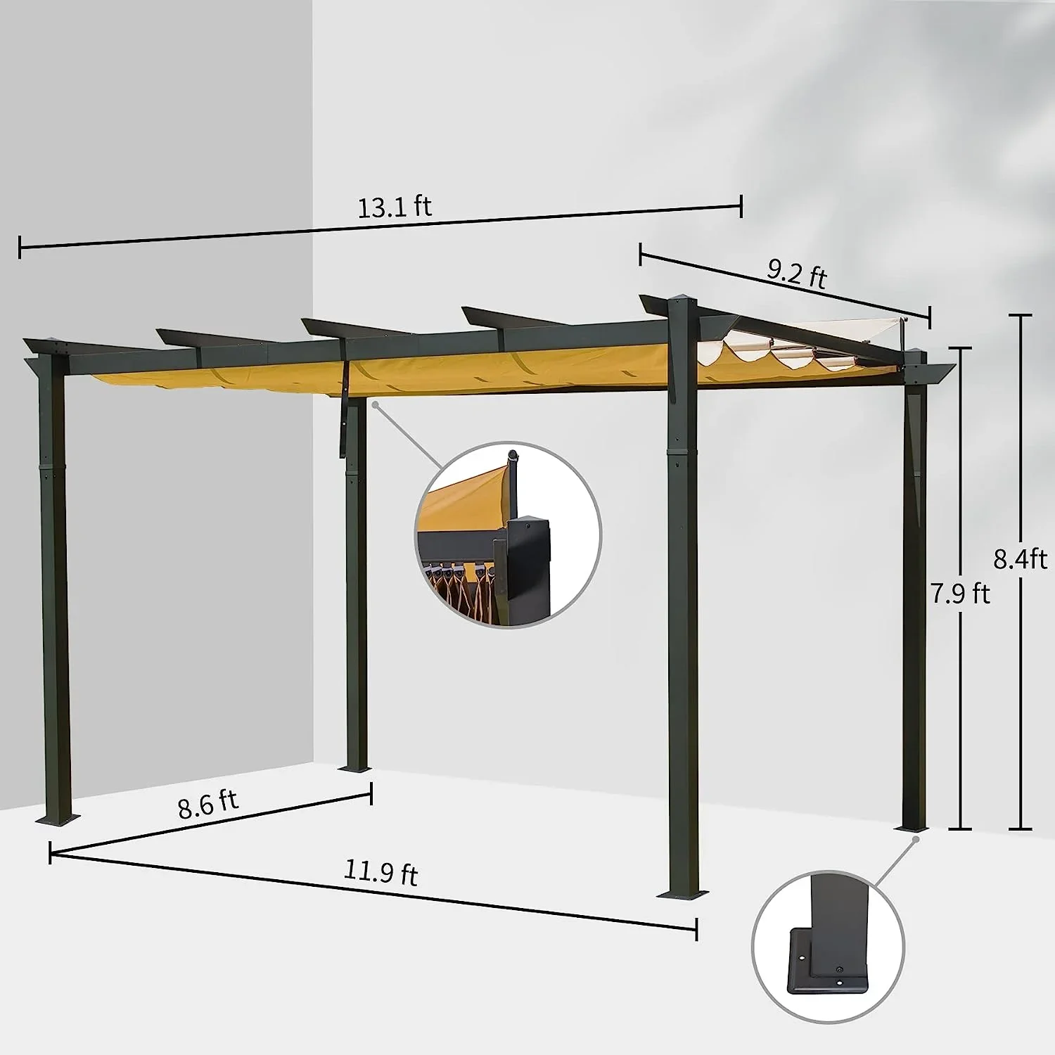 TOTAL Outdoor 9' X 13' Outdoor Aluminum Pergola with Retractable Weather-Resistant Canopy, Perfect for BBQs, Parties, Backyard, Deck, Garden, and Beach(Dark Gray)