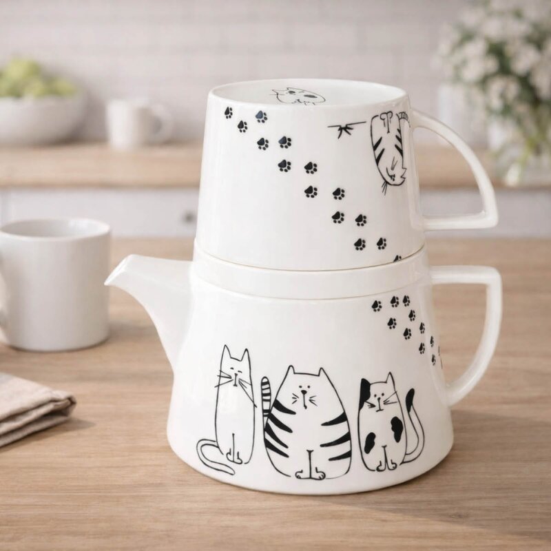 Tea For Me tekanne og krus 40 cl Funny Cats
