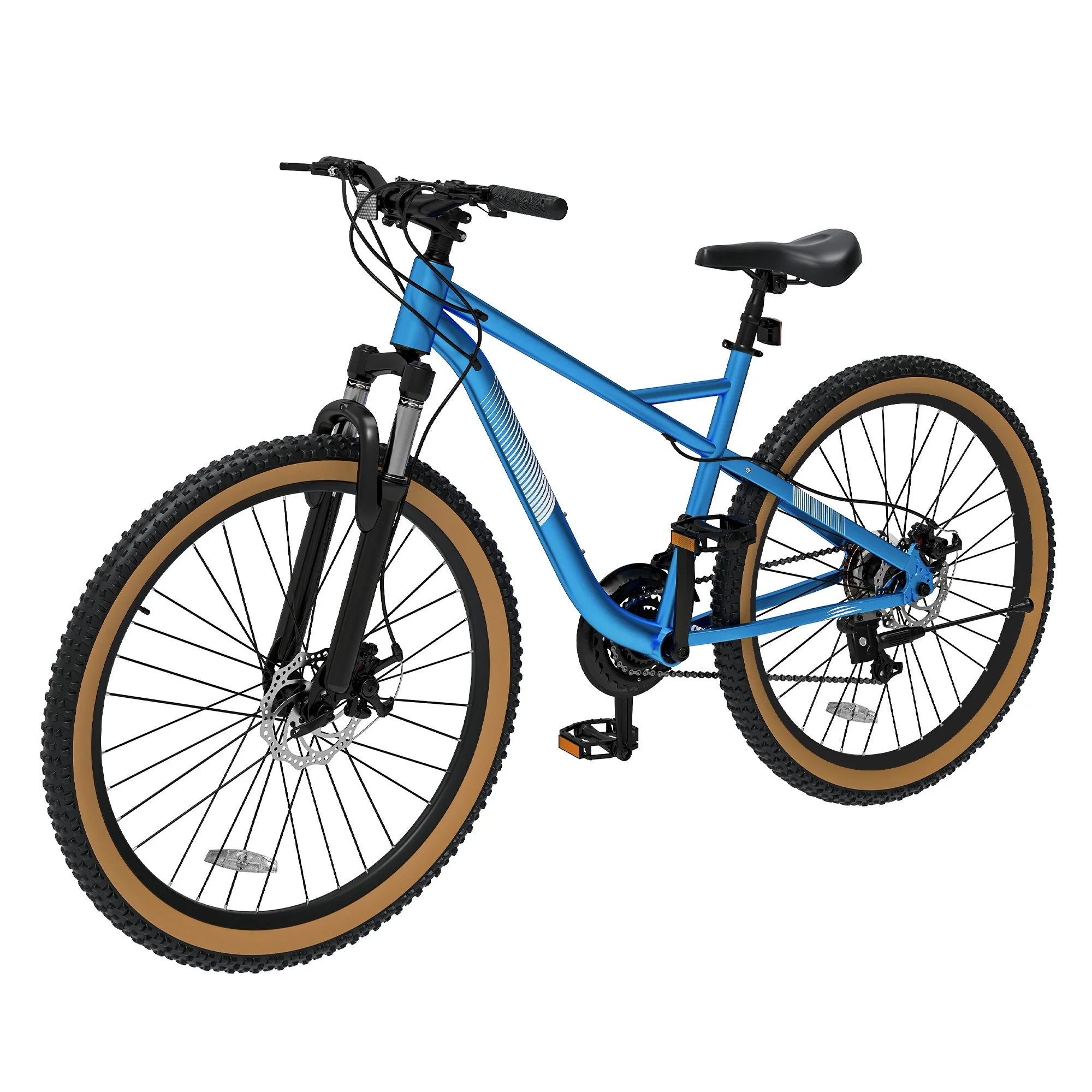 ModFusion 26-Inch Aluminum Alloy Mountain Bike, 21-Speed, Disc Brakes, Black with Brown Tires, 85% Assembled