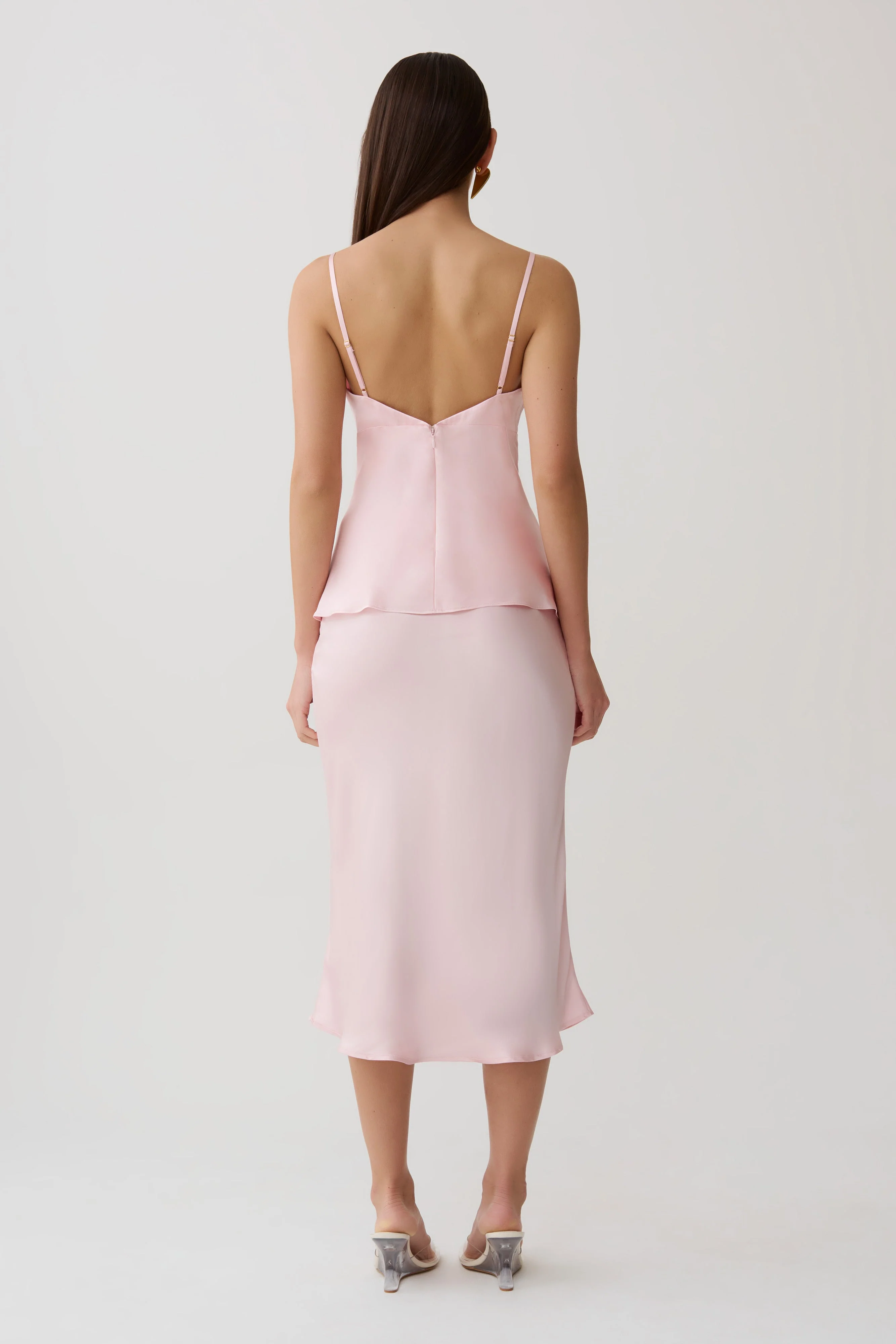 Hattie Satin Midi Skirt - Pale Pink