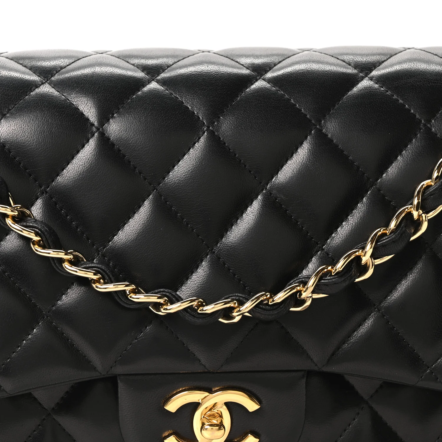 Lambskin Quilted Jumbo Double Flap Black