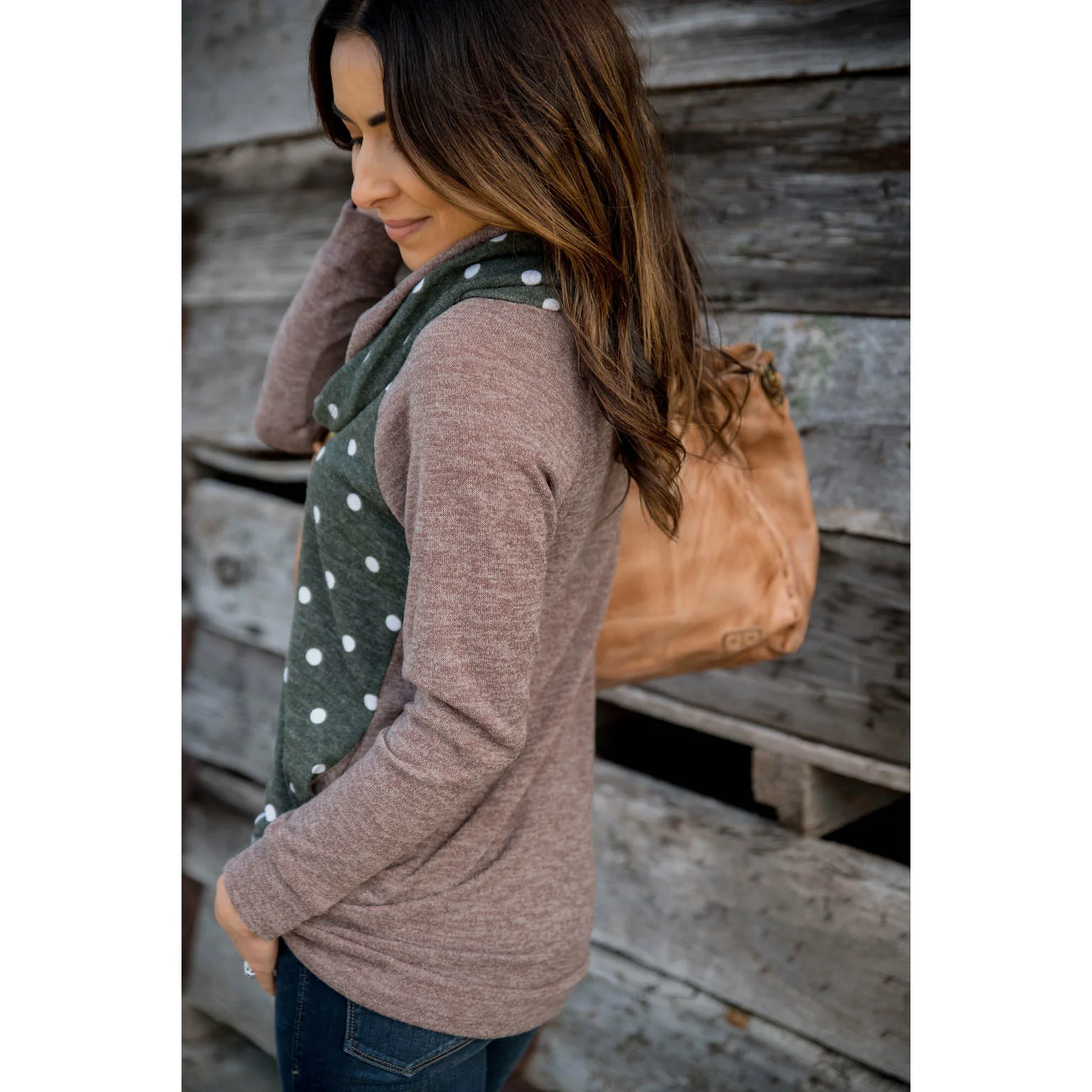 Polka Dot Body Cowl Neck Sweatshirt