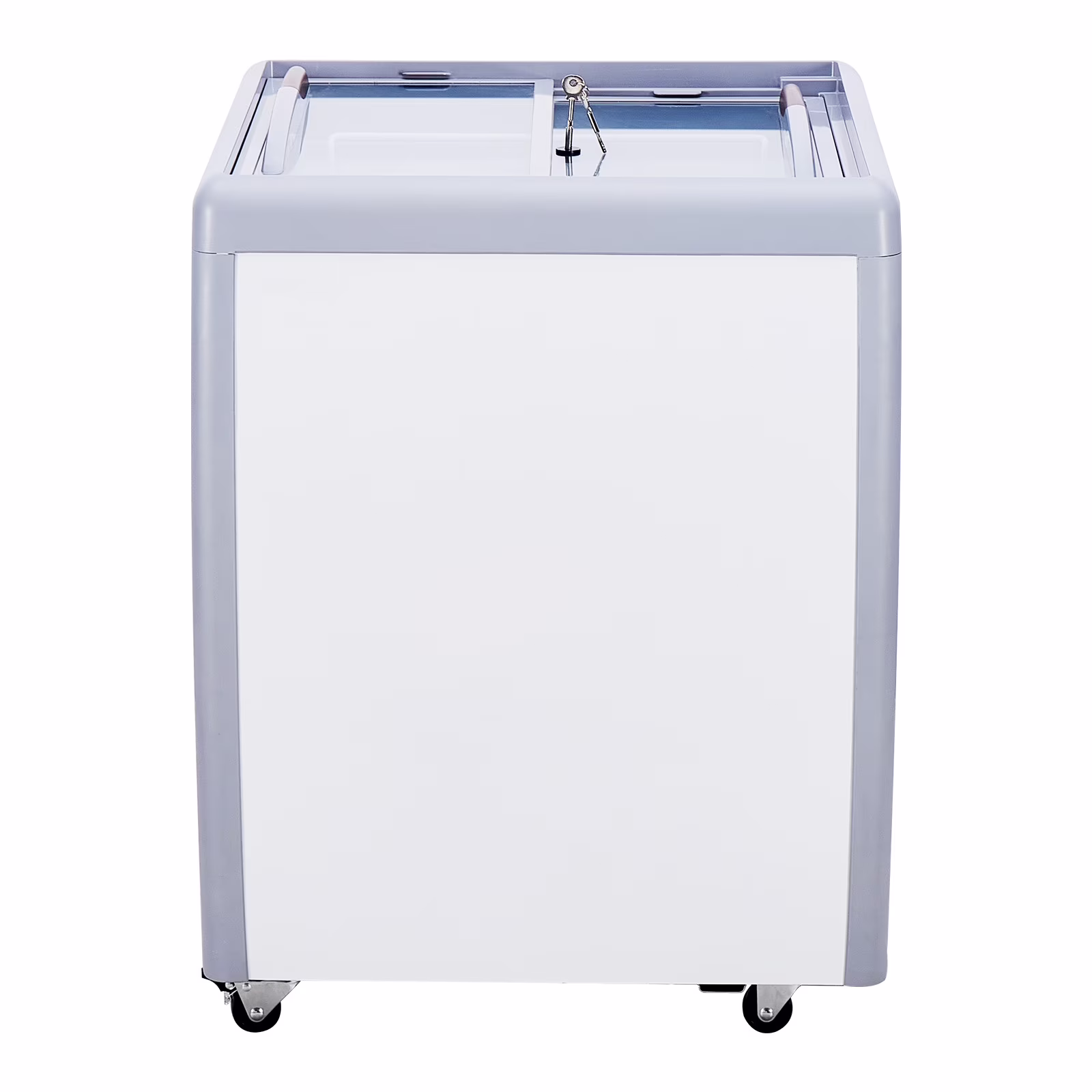 KFFKFF Ice Cream Showcase, 5.6 Cu.ft Freezer with Glass Lid, Portable Gelato Cabinet with 4 Tubs, Dual Sliding Doors & Wheels, Lock Feature, for Shops, White