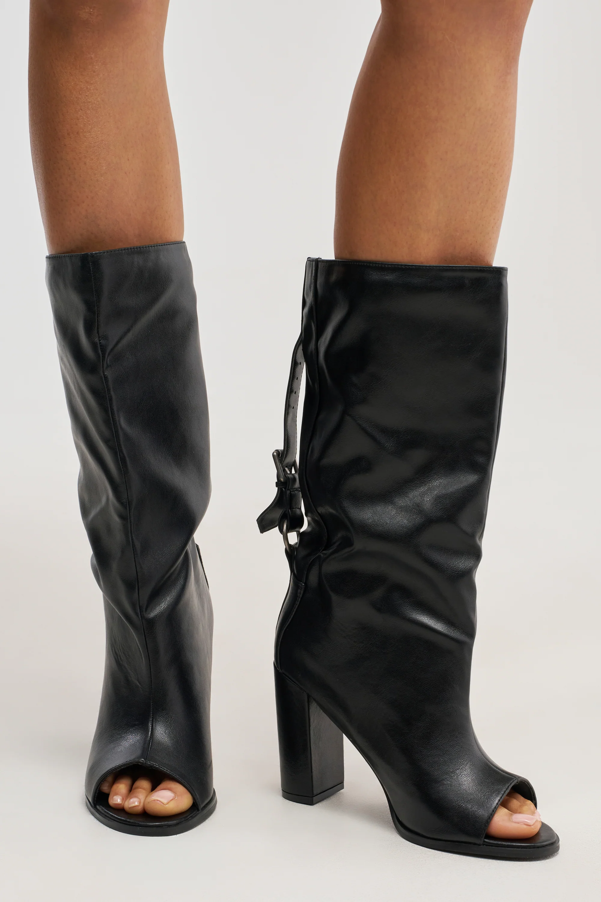 AKIRA GOLD REMIX BLACK OPEN TOE BLOCK BOOTIE - Akira Store