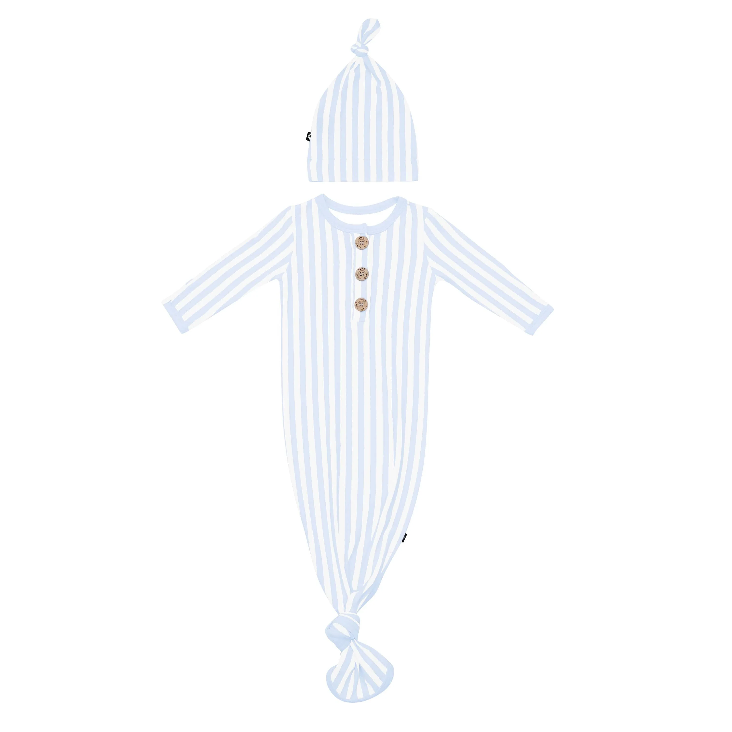Knotted Day Gown with Hat Set in Small Mist Stripe