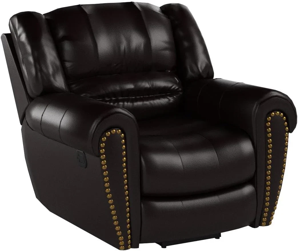 CANMOV Leather Recliner Chair, Classic and Traditional Manual Recliner Chair with Comfortable Arms and Back Single Sofa for Living Room, Nut Brown