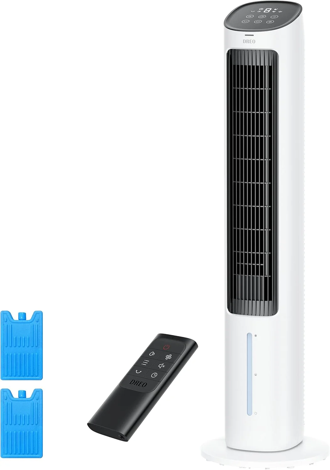 Ventilateur climatiseur portable DREO, 40 pouces, ventilateur sur pied soufflant de l'air froid, climatiseur portable à évaporation oscillante, réservoir d'eau amovible, blocs de glace, télécommande, 4 vitesses, minuterie 7 h, blanc