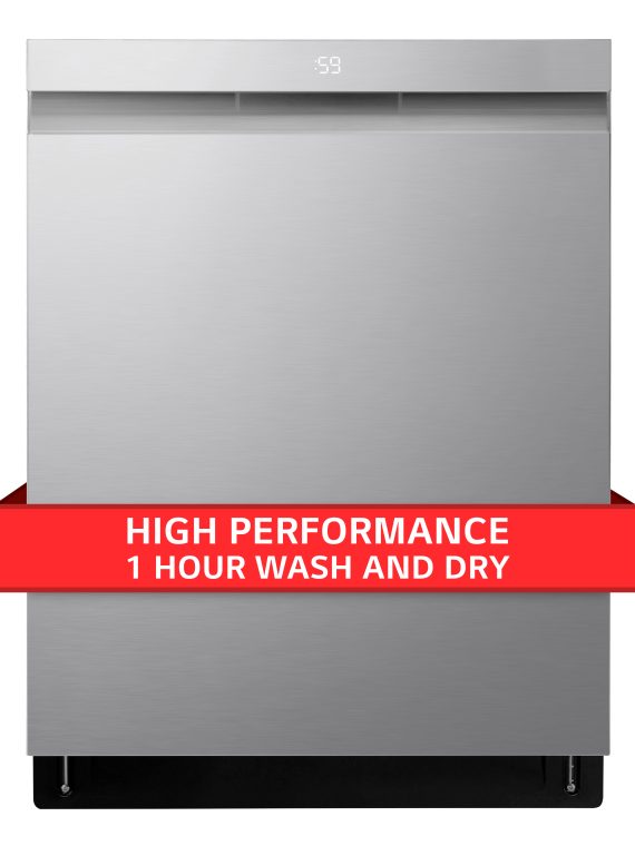 Lave-vaisselle encastrable intelligent 24″ à commandes supérieures avec cuve en acier inoxydable, 3e panier, QuadWash Pro et 42 dBA – Acier inoxydable