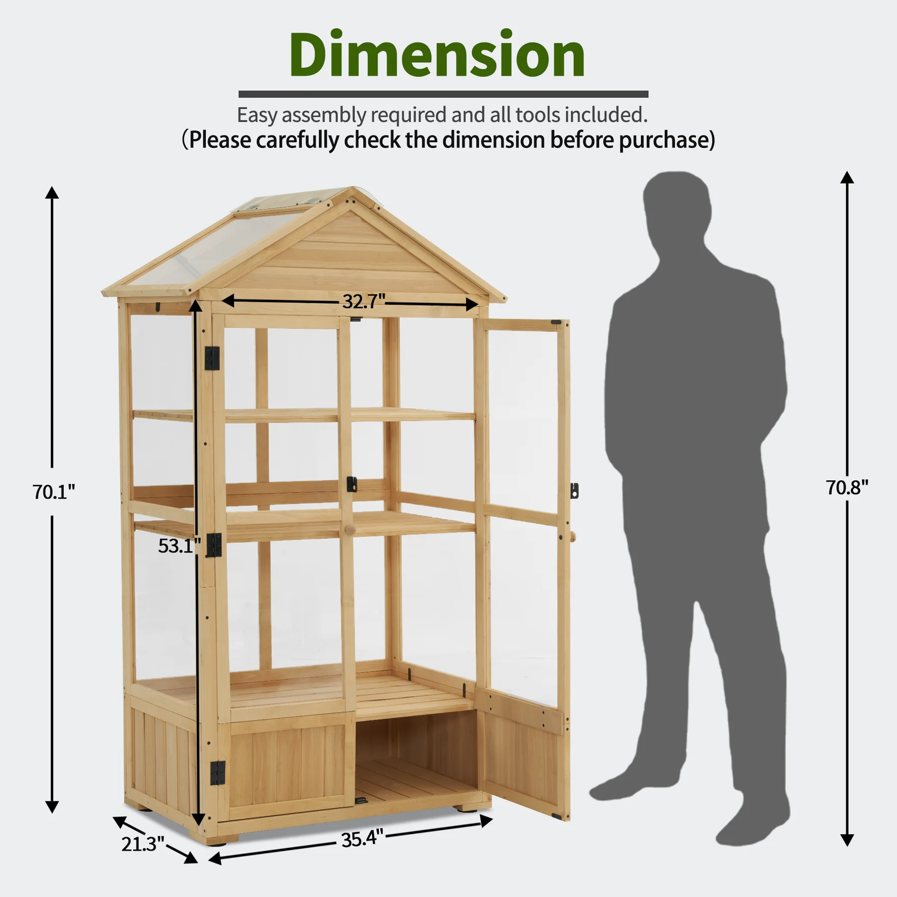 Cold Frame Greenhouse, 3 tier Wooden Greenhouse Cabinet with Adjustable Shelf, Garden Cold Frame Shed for Outdoor Indoor Use, 0847(Natural) - Image 3