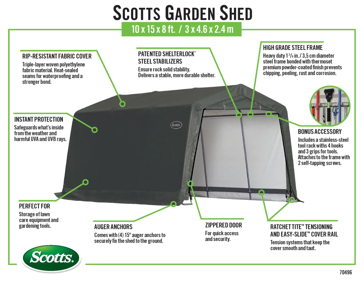 Scotts Garden Shed 4 X 4 X 6�� Green Peak
