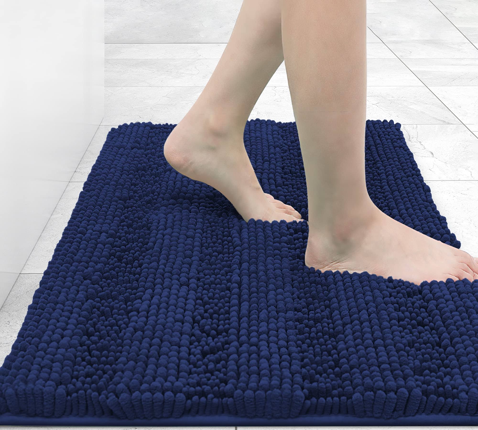 Grandaily Chenille Striped Bathroom Rug Mat, Extra Thick and Absorbent Bath Rugs, Non-Slip Soft Plush Shaggy Bath Carpet, Machine Wash Dry, Bath Mats