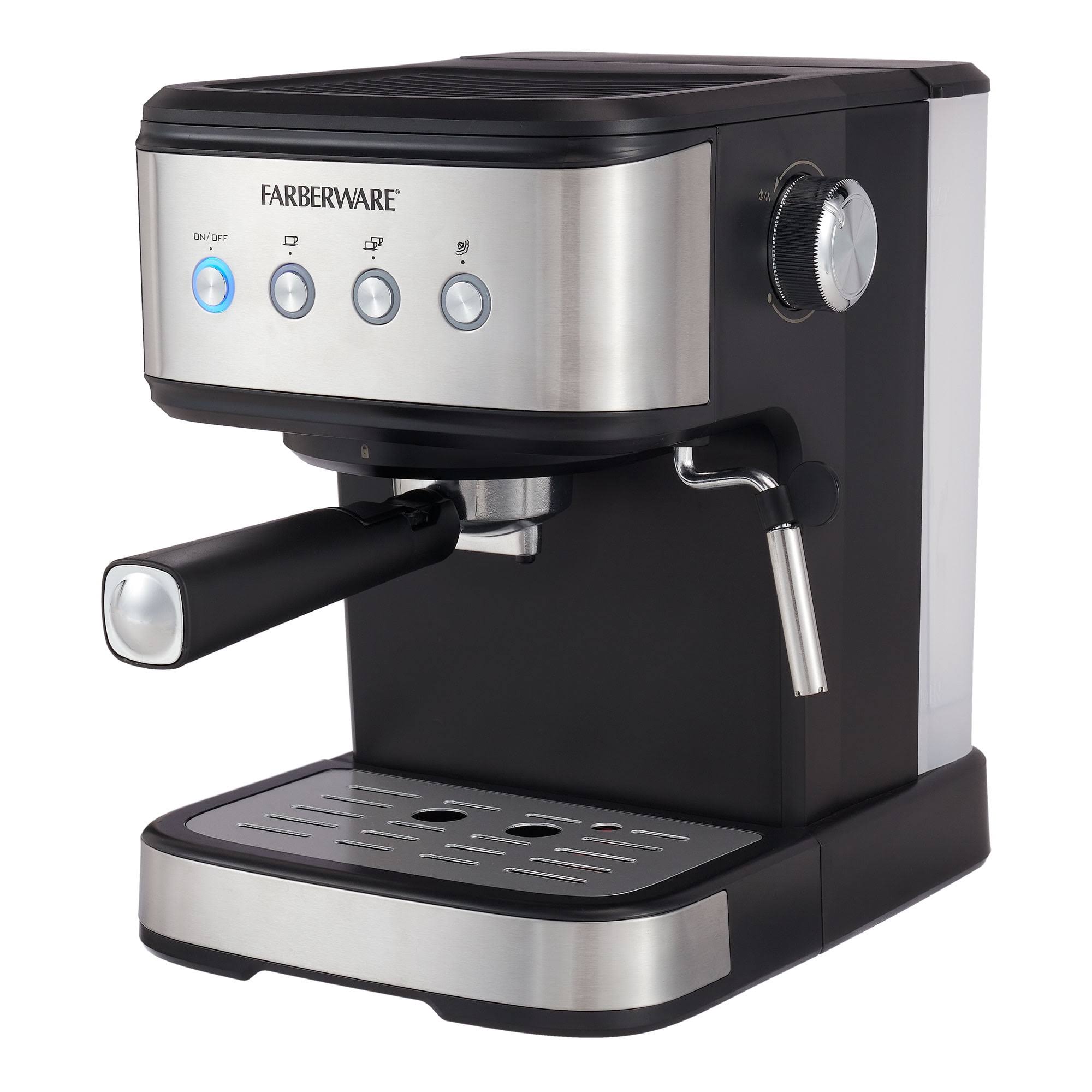 Farberware 1.5L 20 Bar Espresso Maker with Removable Water Tank, Silver and Black