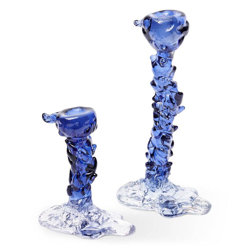 Drip lysestake i glass S 14 cm mørk blå