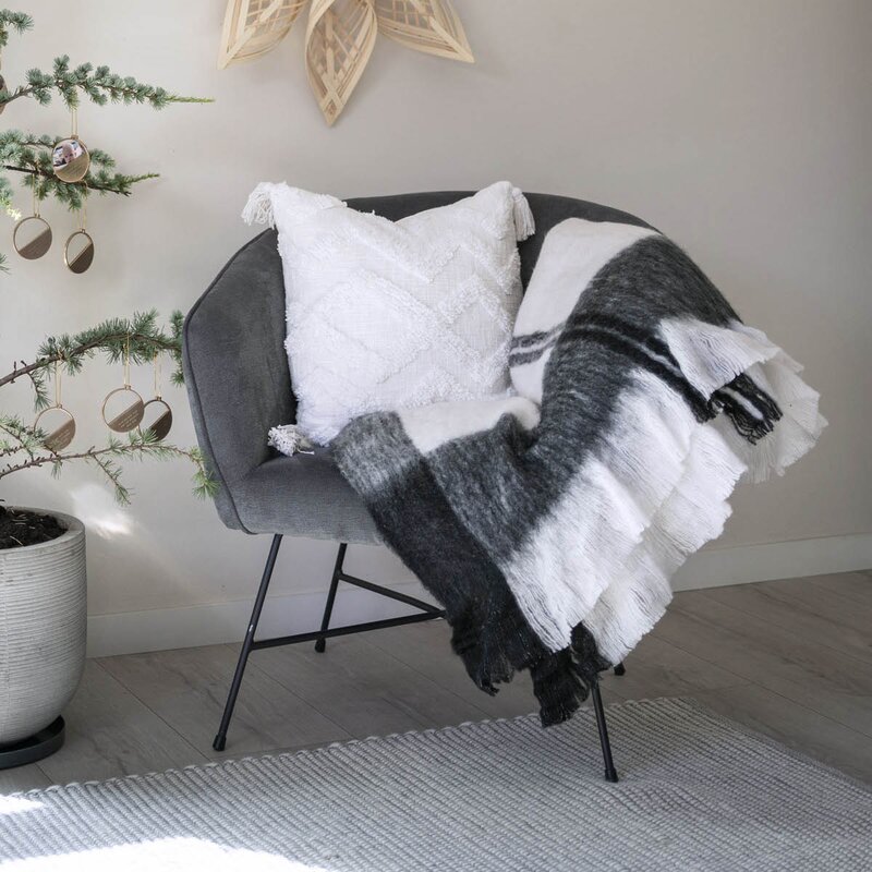 Pledd ullmix 200x140 cm svart/hvit