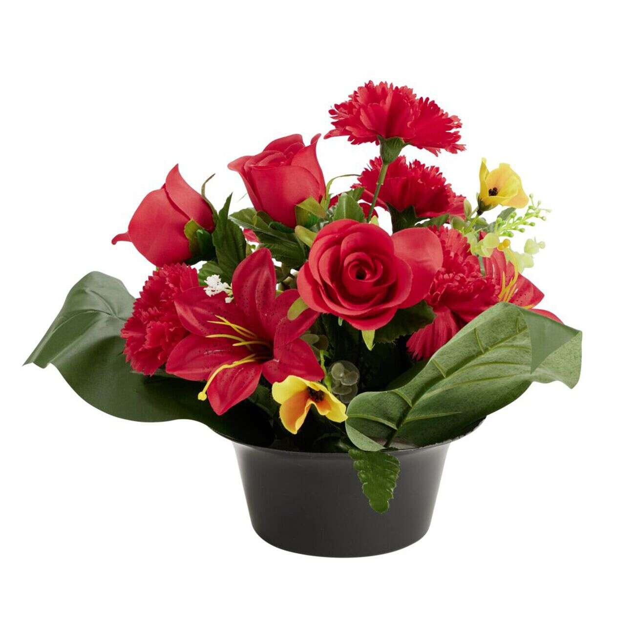 Vasque fleurs artificielles boutons de roses/oeillets/pensées Ø33xH27cm