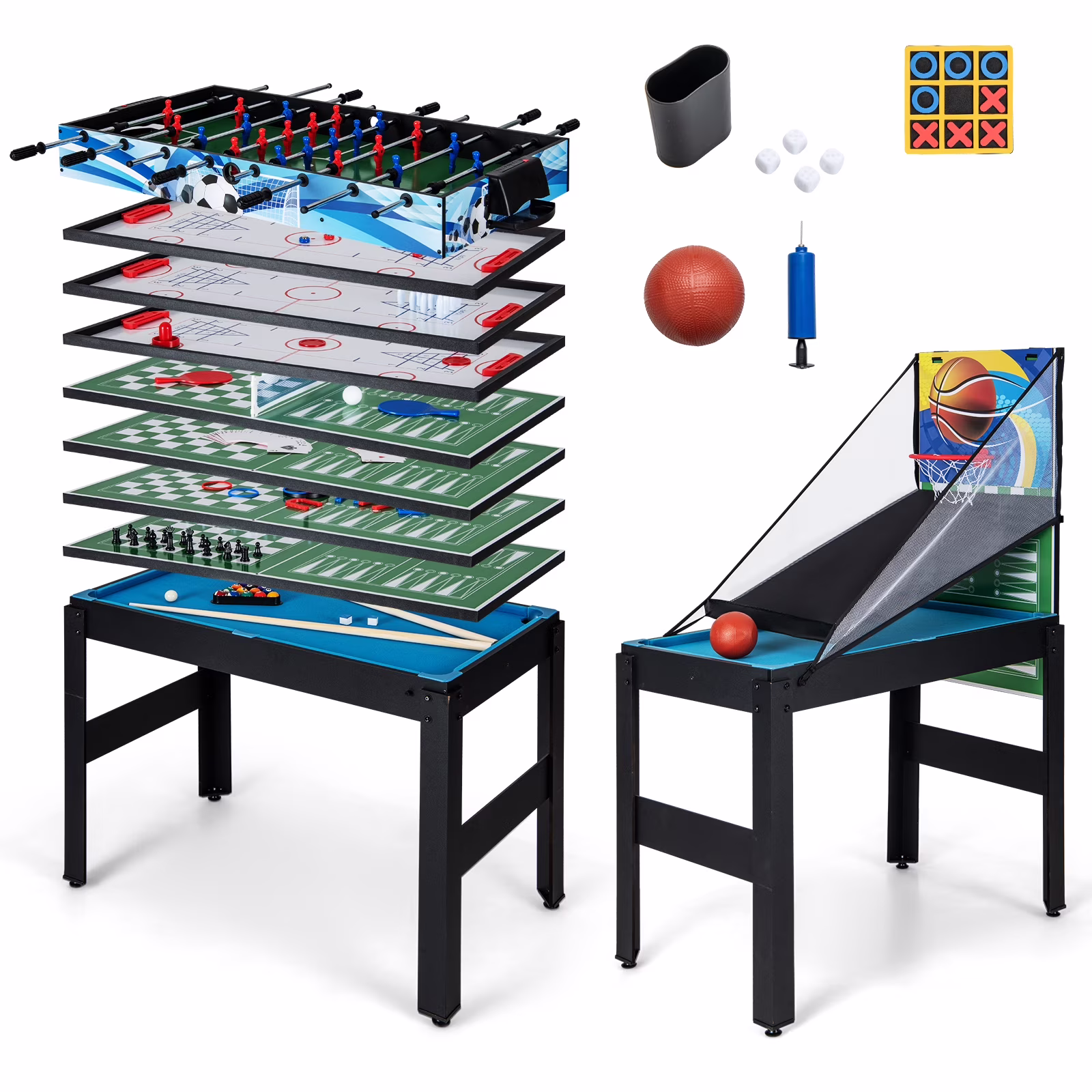 Costway 14 - in - 1 Combo Game Table Set with Foosball Air Hockey Ping Pong Chess Shuffleboard