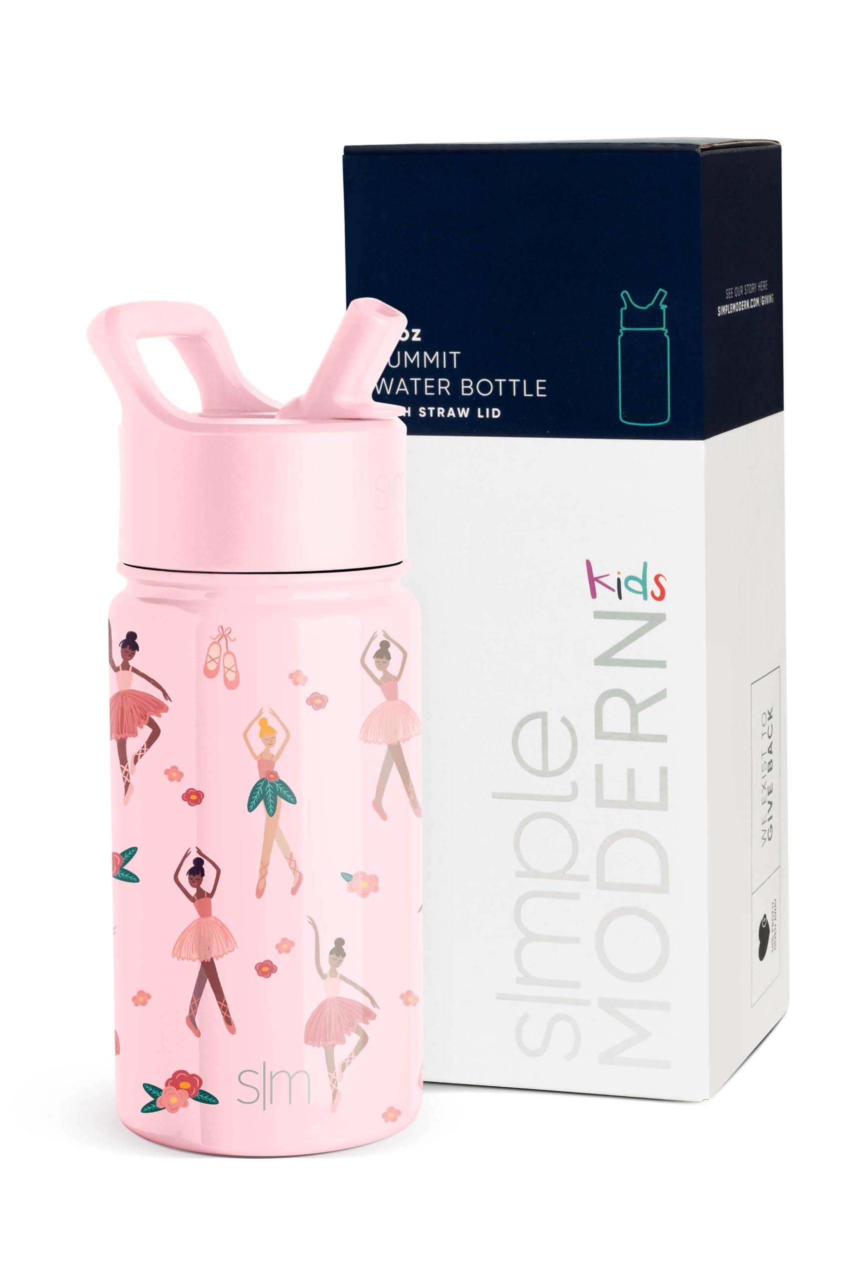 Simple Modern Kids Water Bottle with Straw Lid | Insulated Stainless Steel Reusable Tumbler for Toddlers, Girls | Summit Collection | 14oz, Pink