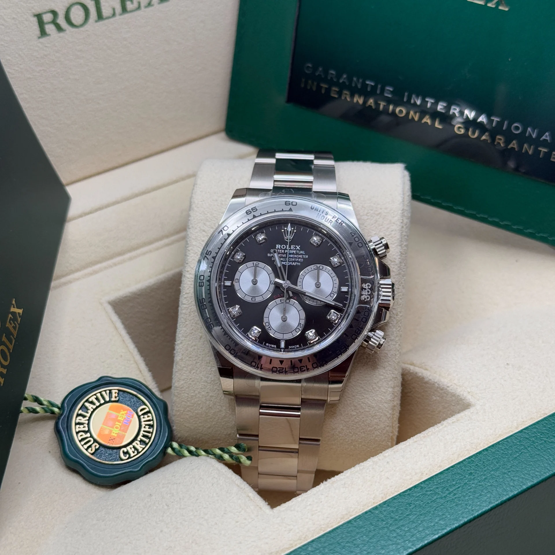 [Super Clone]Rolex Daytona White Gold / Black/ Diamond-Set /Oyster  m126509-0002