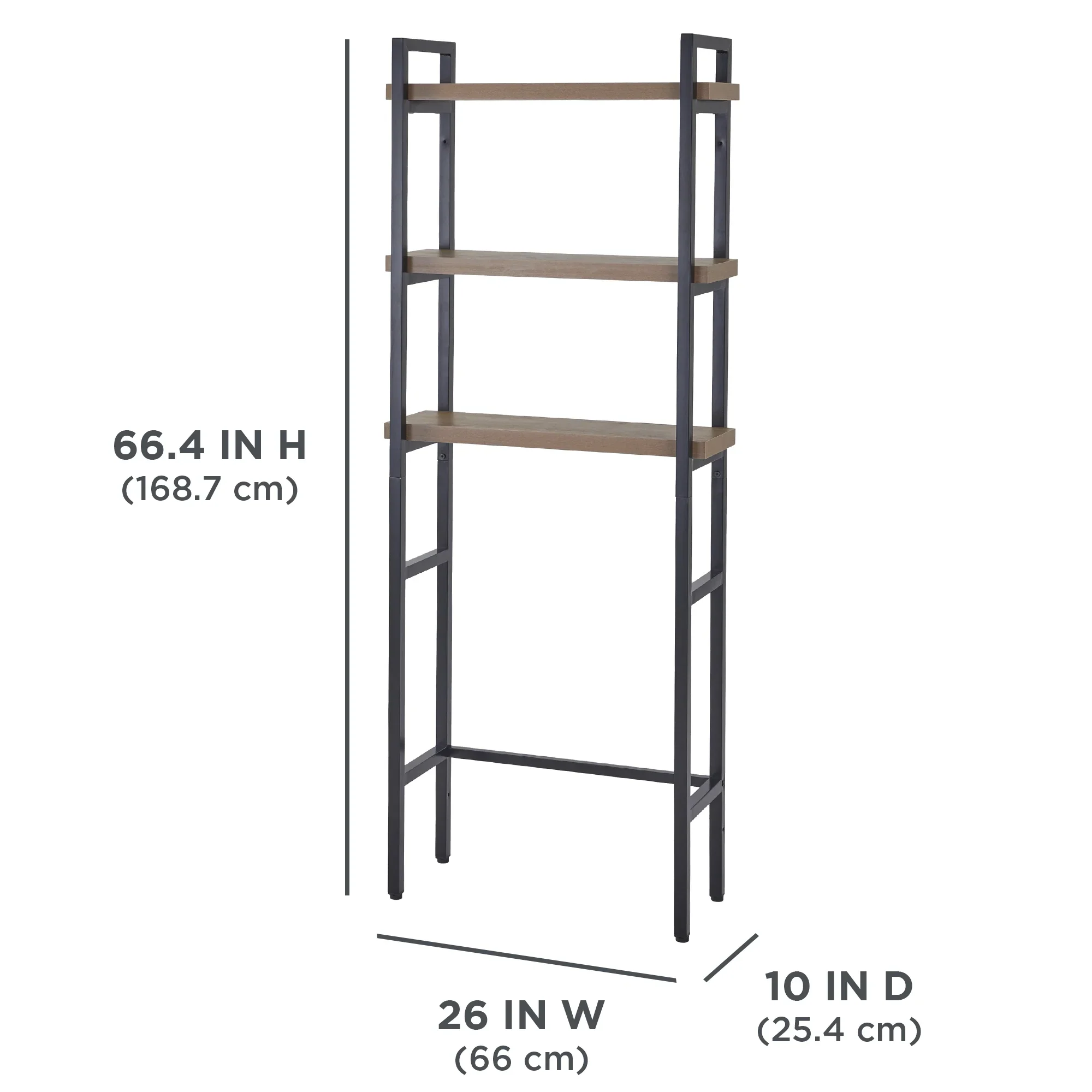 Better Homes & Gardens Jace 3-Shelf Over-the-Toilet Rack, Black Frame & Oak Shelves