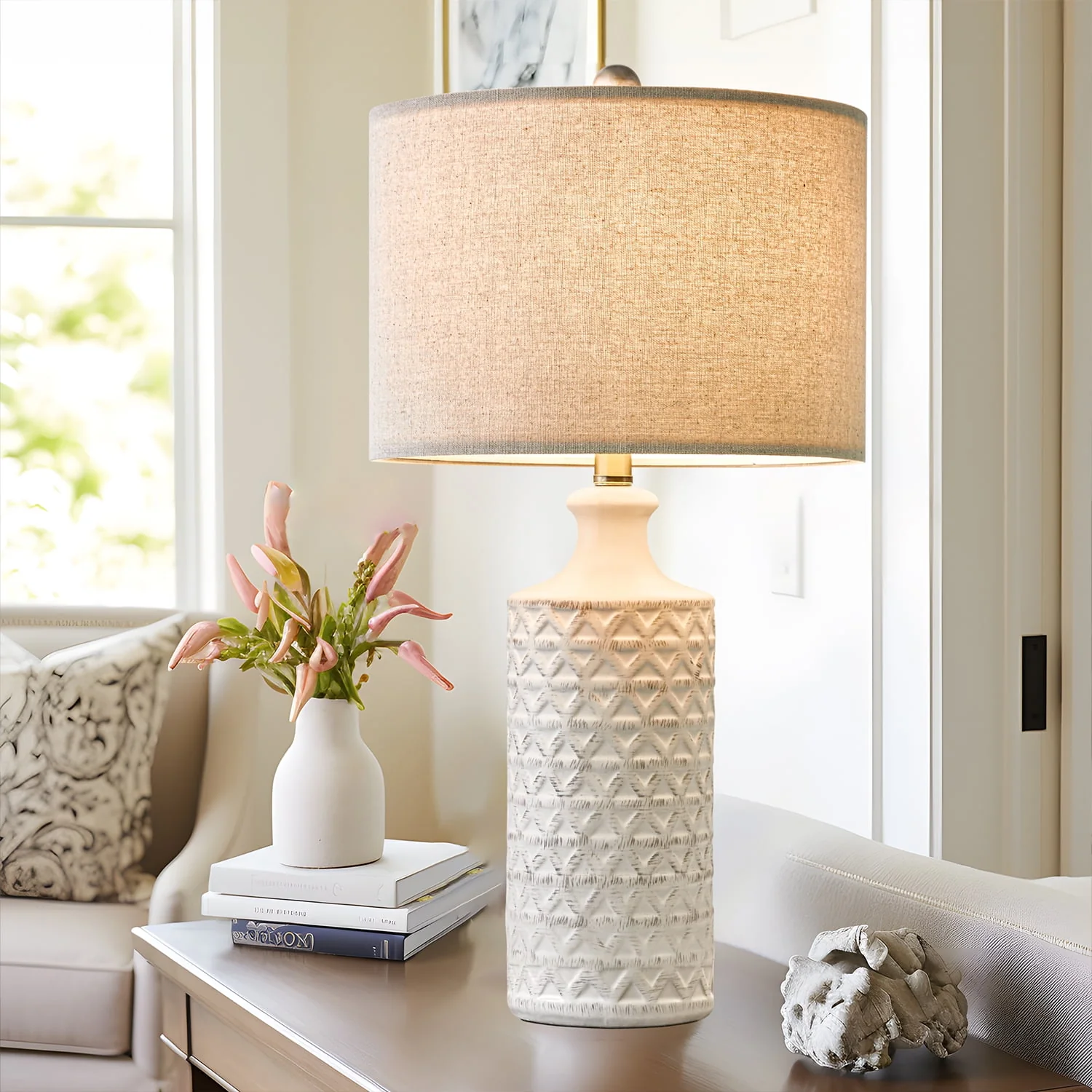 Ceramic Table Lamps for Living Room 24.75" Modern Farmhouse Bedside Nightstand Lamp Set of 2 for Bedroom - Image 4