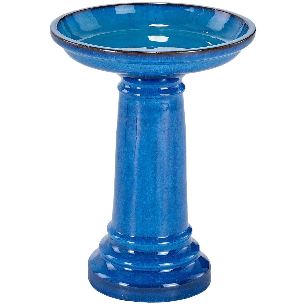 Smart Solar 207104 - BT Aviatra Ceramic Traditional Garden Bird Bath, Bright Blue