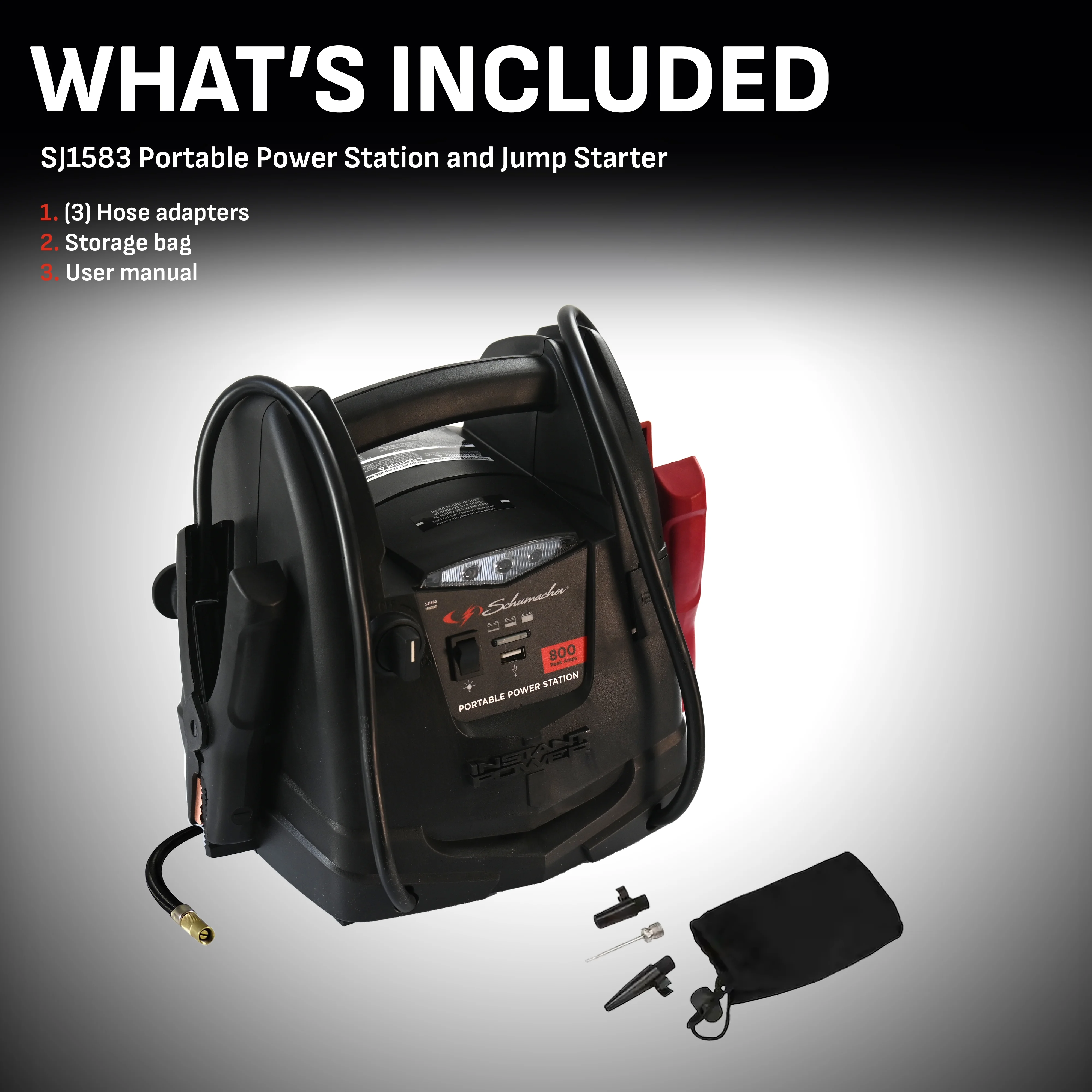 800A Car Battery Jump Starter and Portable Power Station, 150-PSI Air Compressor, 12V Sport, Auto, and Marine Batteries, SJ1583 - Image 9