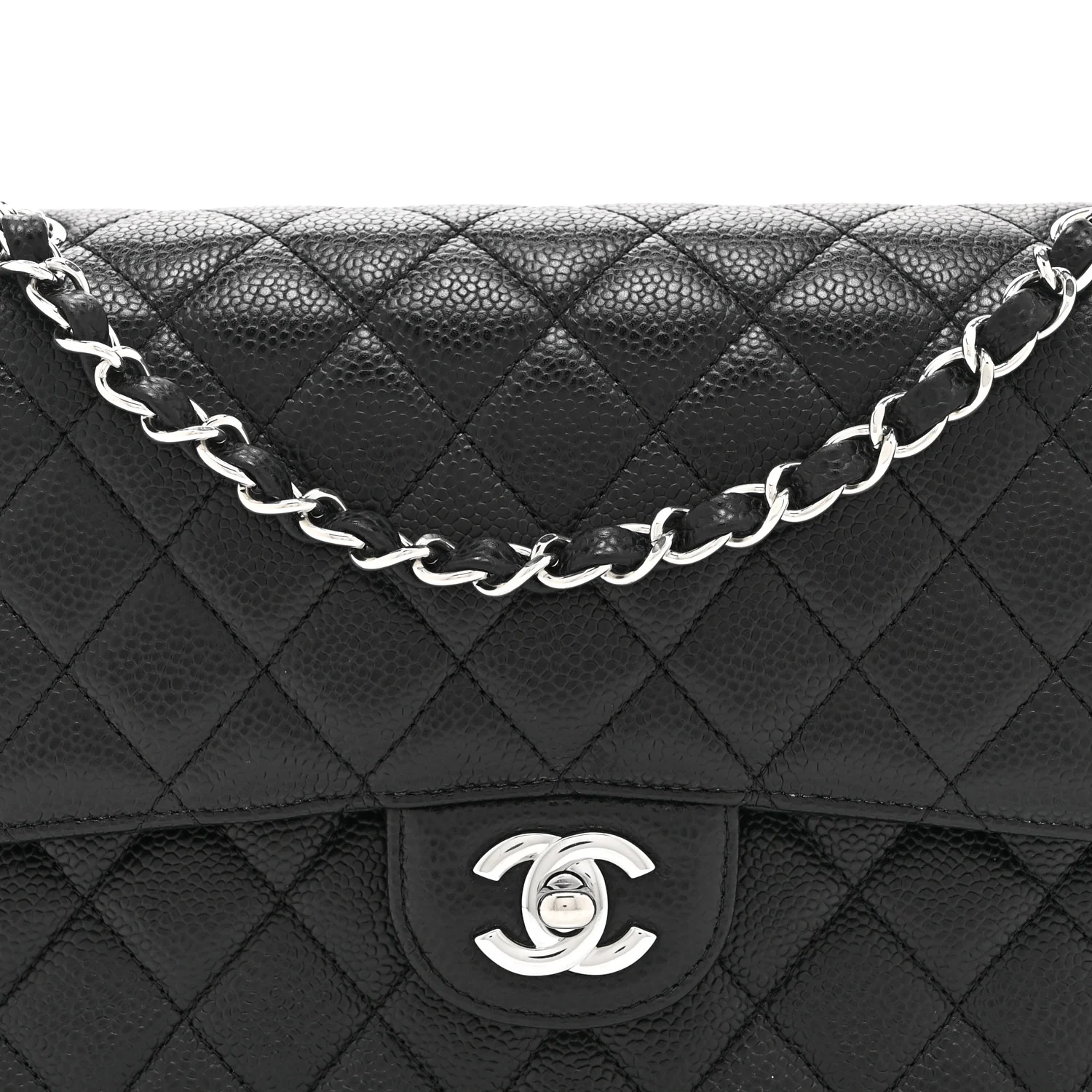 Caviar Quilted Medium Double Flap Black