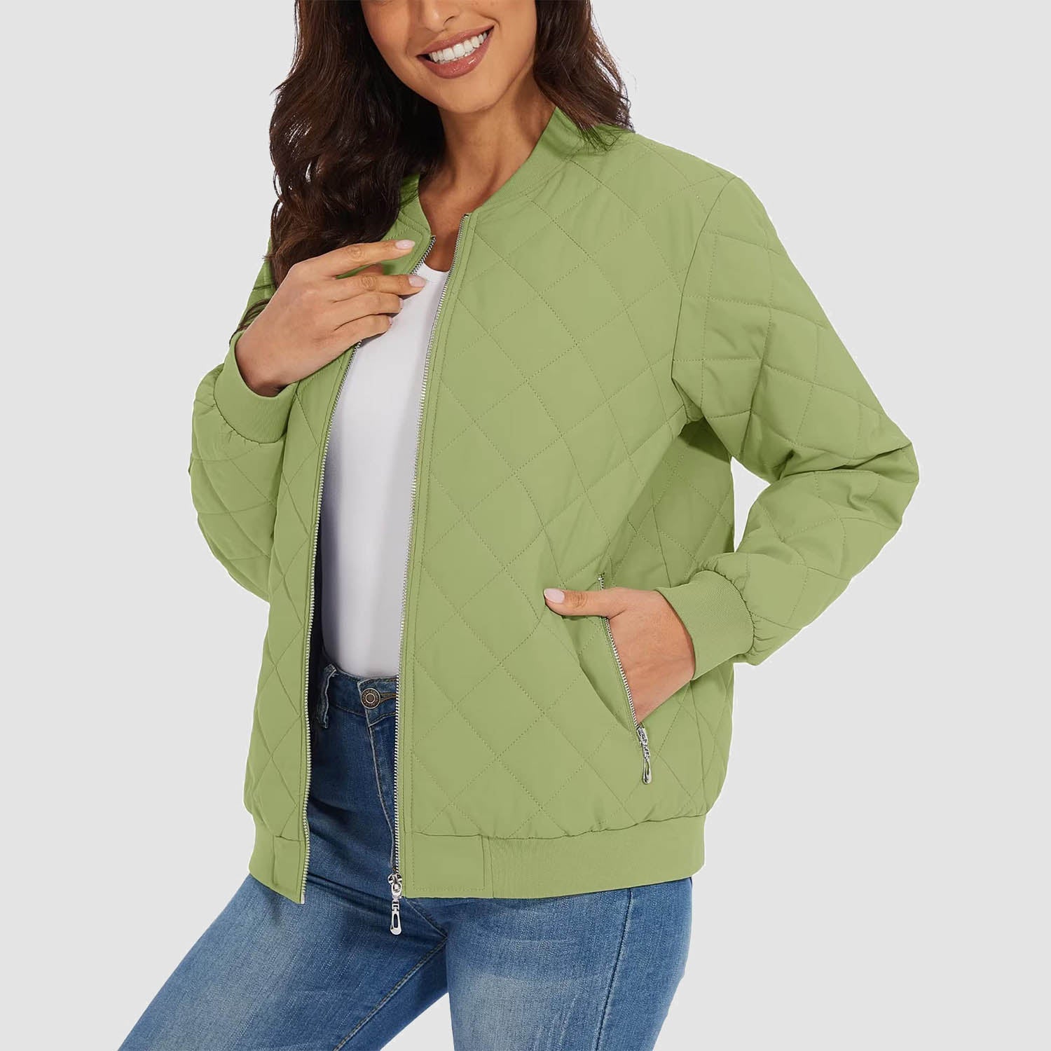 Doudoune matelassée pour femme, blouson aviateur avec 2 poches zippées, doudoune décontractée pour l'hiver