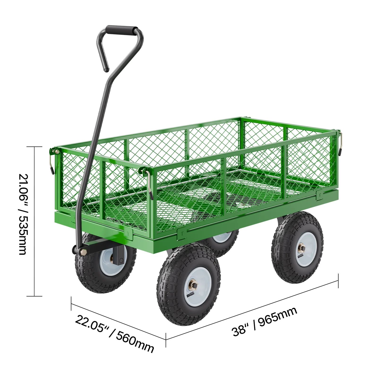 Mesh Steel Garden Cart 900 Lbs, 38 x 22 " Heavy Duty Utility Wagon Cart, Metal Garden Trolley with 10" Wheels, Removable Mesh Sides, 180��Swiveling Handle (Green)(Green) - Image 7