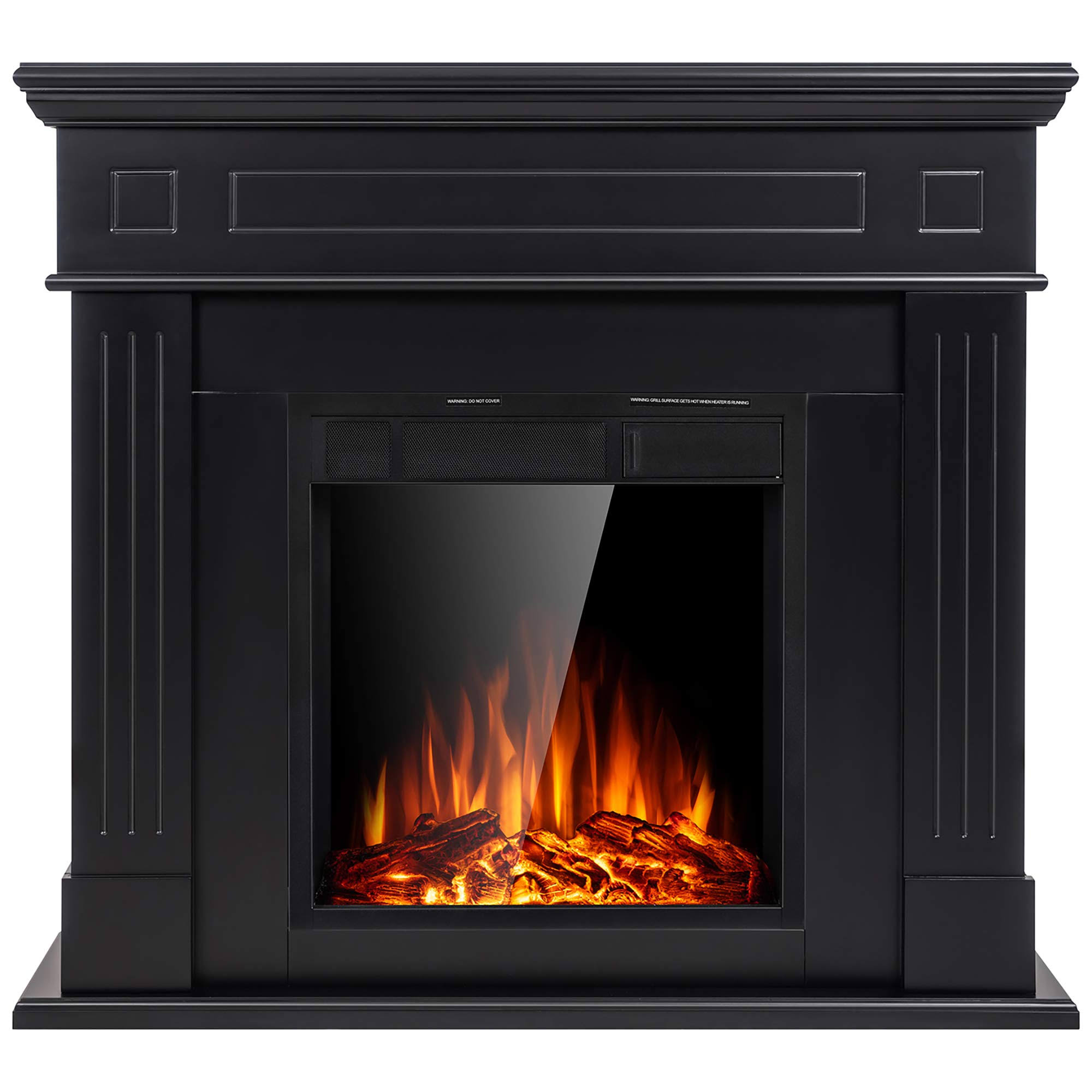 JAMFLY Electric Fireplace Mantel Package Wooden Surround Firebox TV Stand Free Standing Electric Fireplace Heater with Logs Adjustable LED Flame Remot