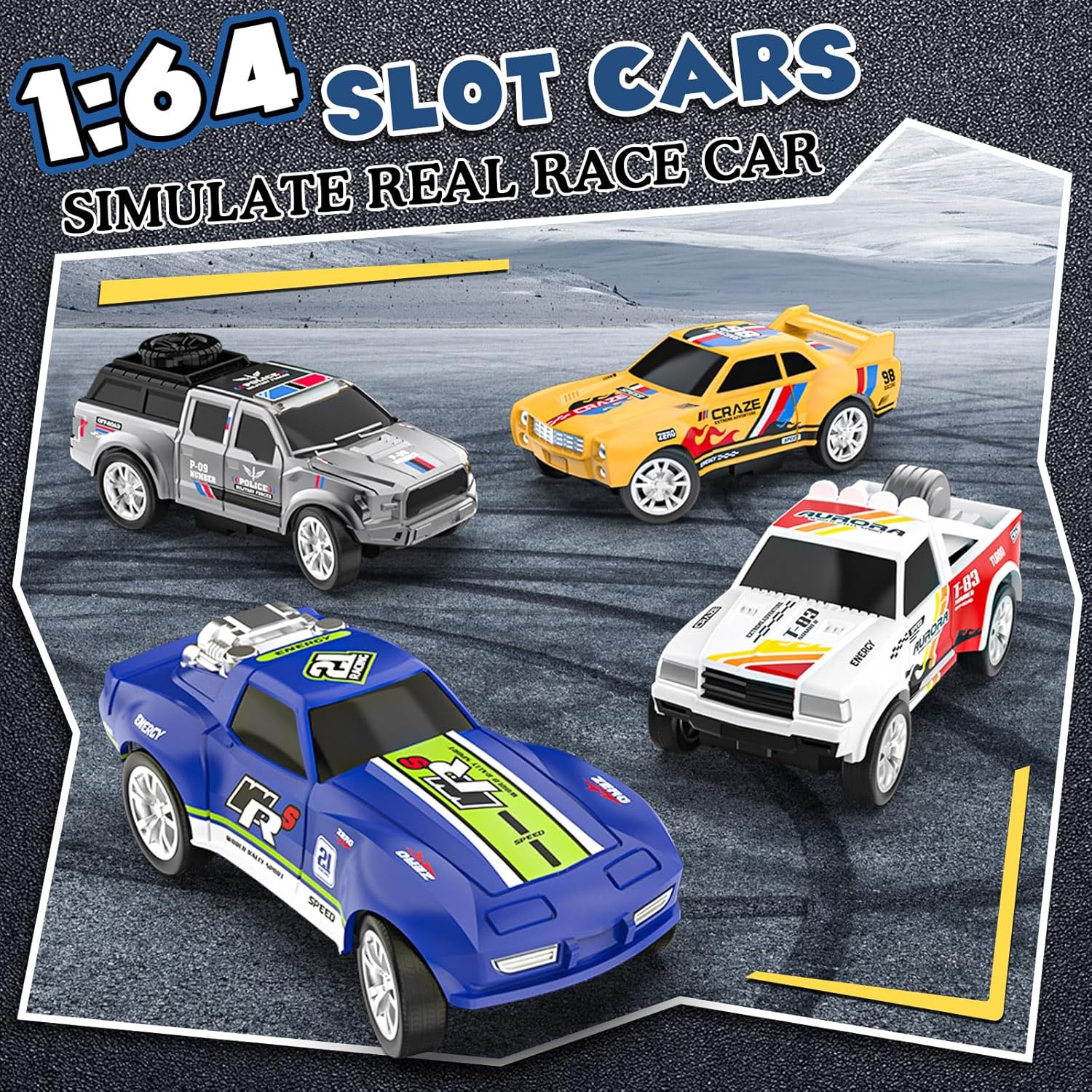 Slot Car Race Track Set with 4 High-Speed Cars, 20.2ft Dual Racing Track with 360° Loop