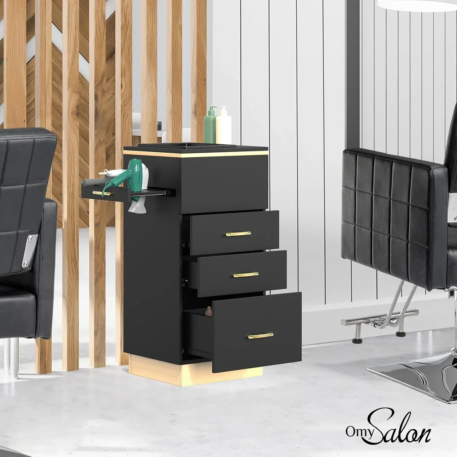 Station de rangement pour salon de coiffure OmySalon, équipement de spa et de salon de beauté avec 3 tiroirs