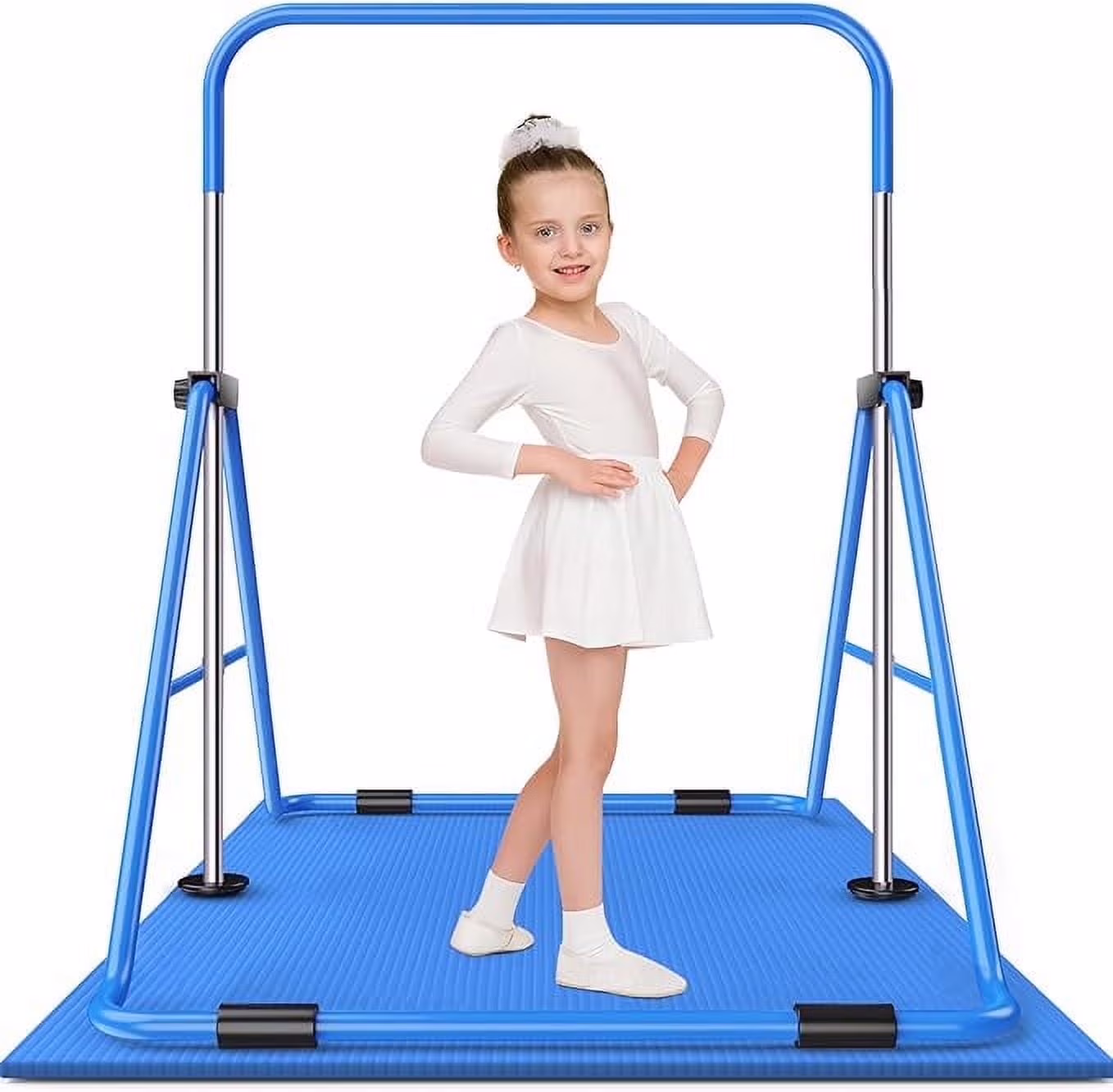 Gymnastics Bar with Mat for Kids, Height Adjustable Junior Training Bar Mat for Home, Folding Gymnastic Horizontal Bars Equipment (Pink+Mat)(PINKBARMAT) - Image 3