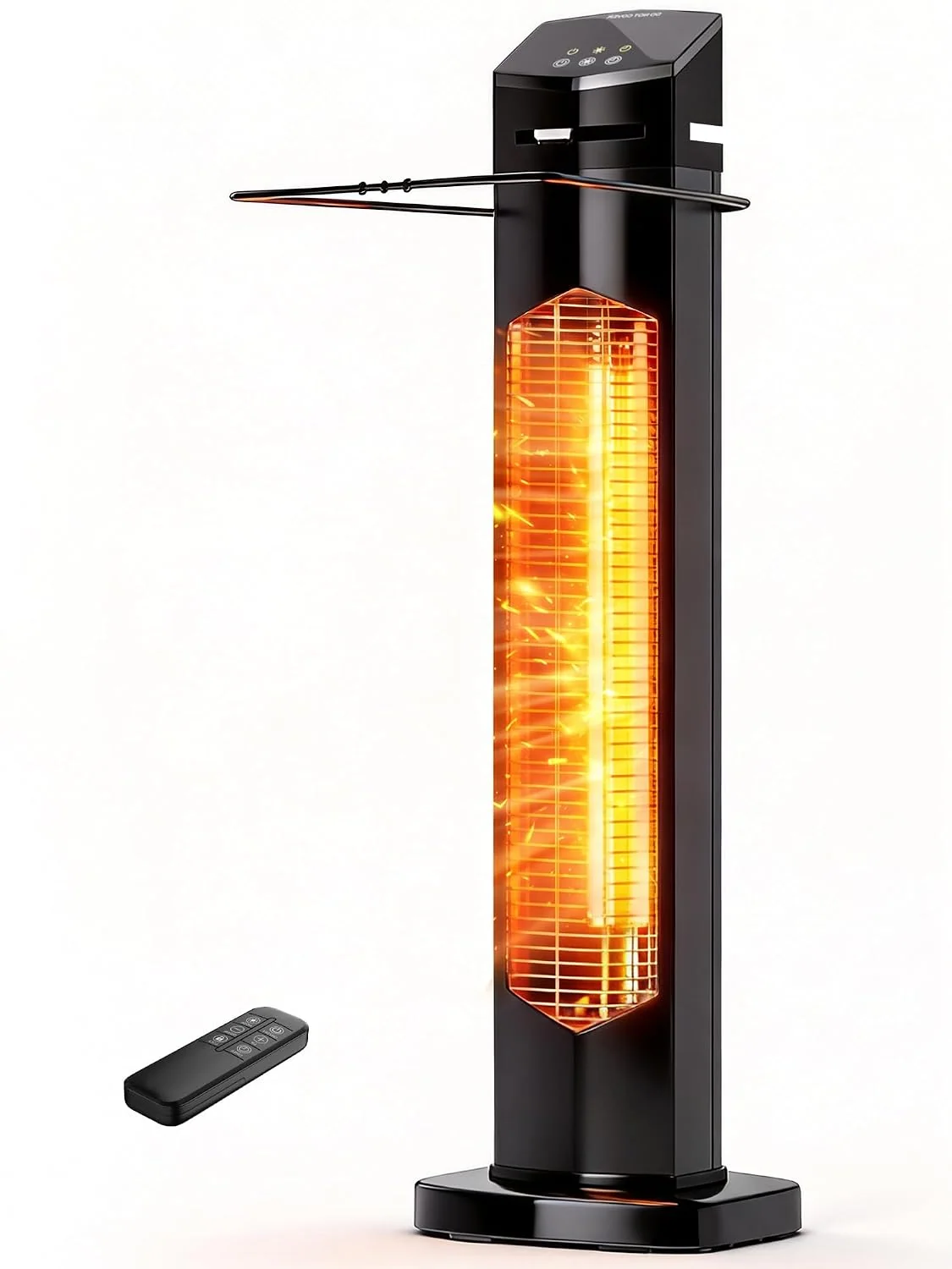MEPTY Outdoor Heaters for Patio, 1500W Electric Infrared Heater with Remote, IP65 Waterproof, 12H Timer, Tip-Over&Overheat Protection, Quiet Operation, Tower Space Heater for Garage, Indoor,Room,Black