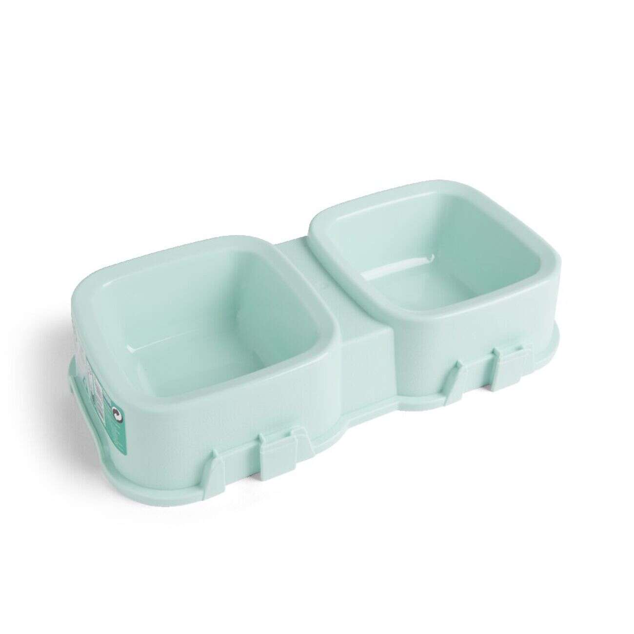 Gamelle double carrée pour chien plastique vert - 31,8x16,6xH6,5cm