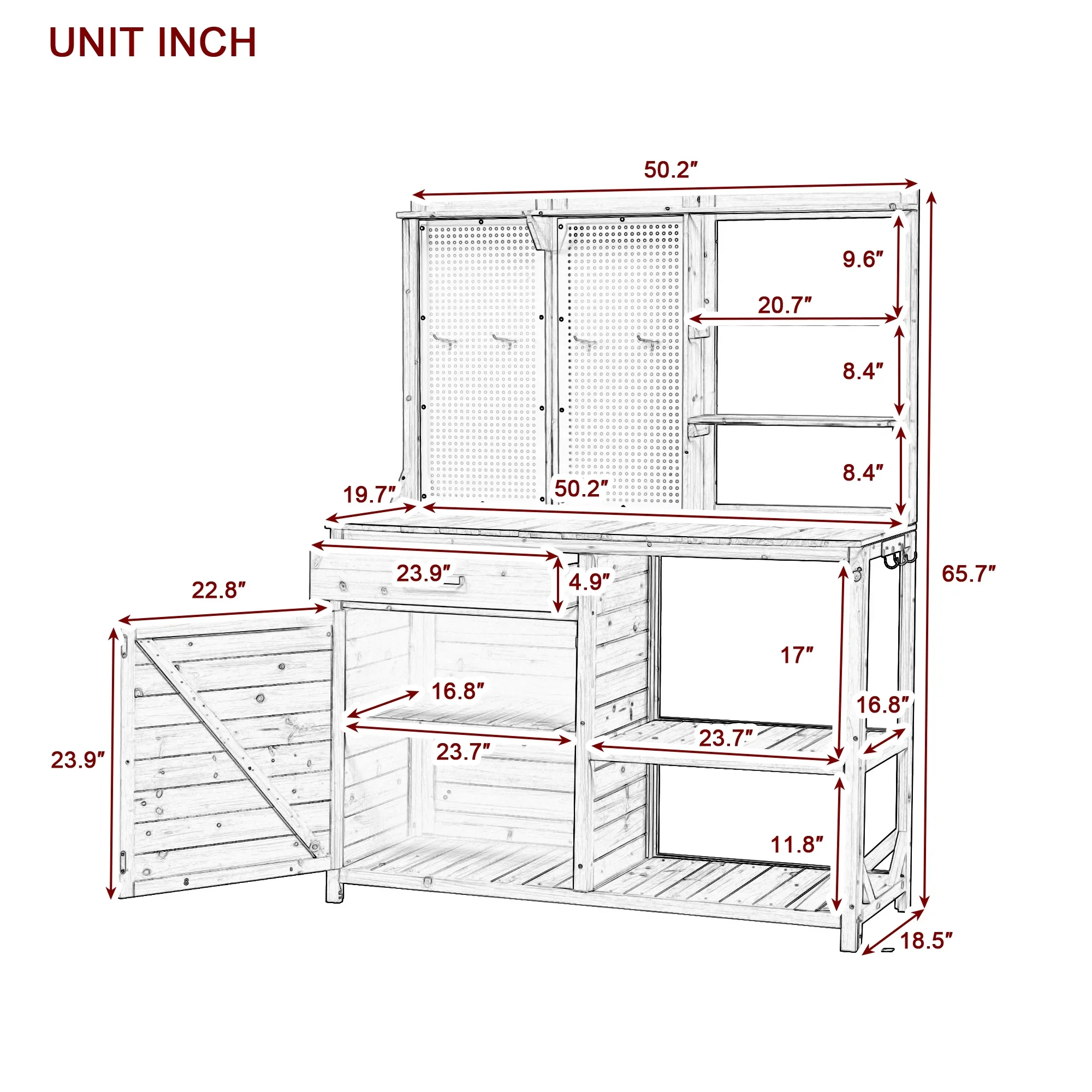 Harper & Bright Designs Wood Potting Bench with Hutch Outdoors, Garden Workstation with Table and Drawer & Cabinet for Planting, 4 Shelves & Adjustable Storage, Pegboard with Hooks, White