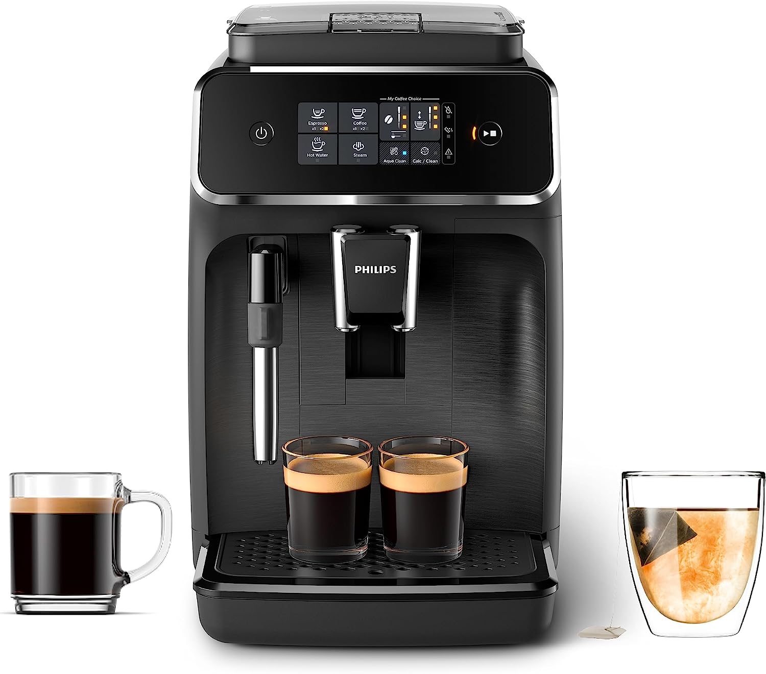 Machine à expresso entièrement automatique PHILIPS série 2200 - Mousseur à lait classique, 2 variétés de café, écran tactile intuitif, noir, (EP2220/14)