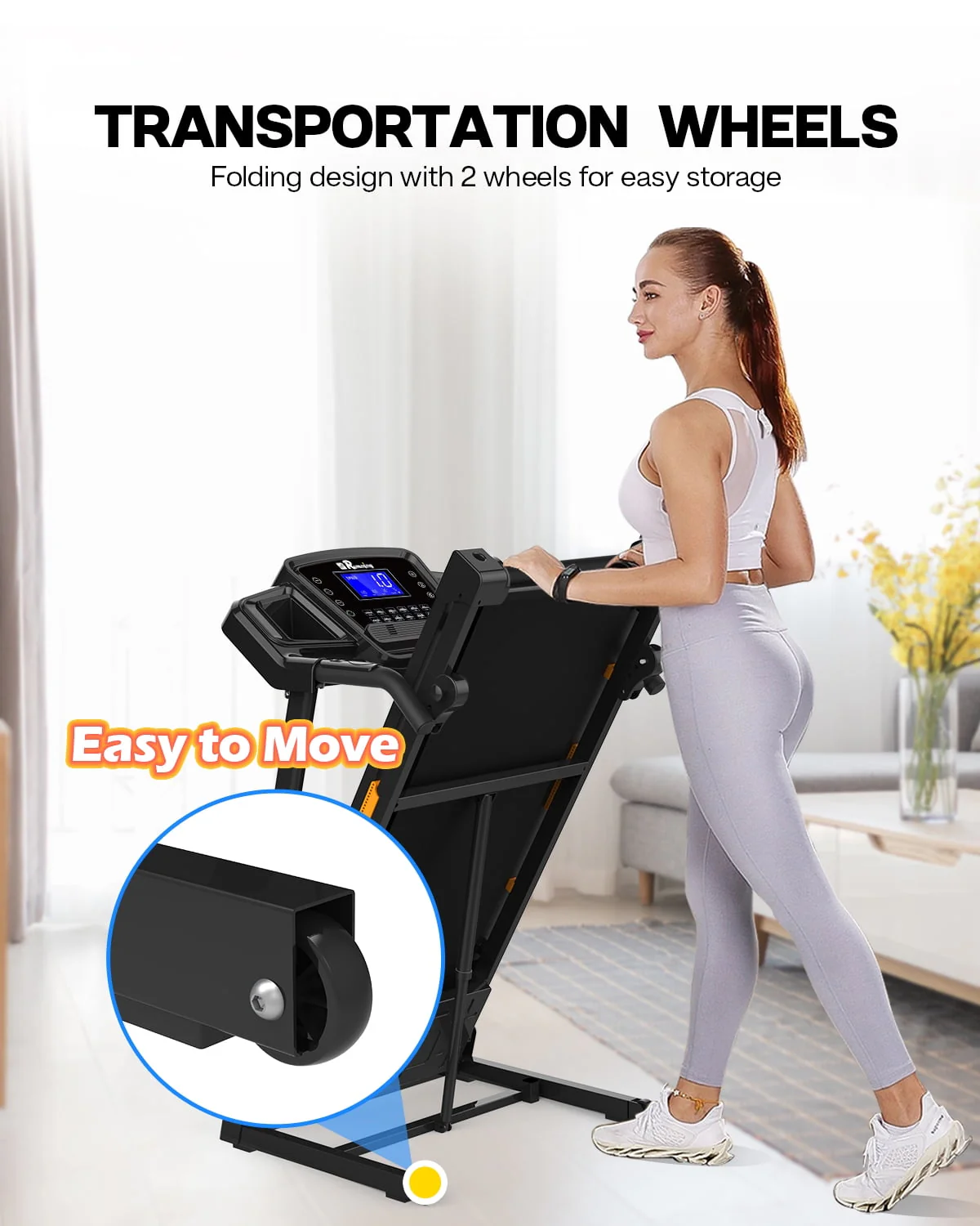 Folding Treadmill for Home with Incline 3 5HP 330lb Weight Capacity Portable Electric Treadmill with Bluetooth, 12 Preset Programs Exercise Running Machine Easy Assembly Orange Image 4