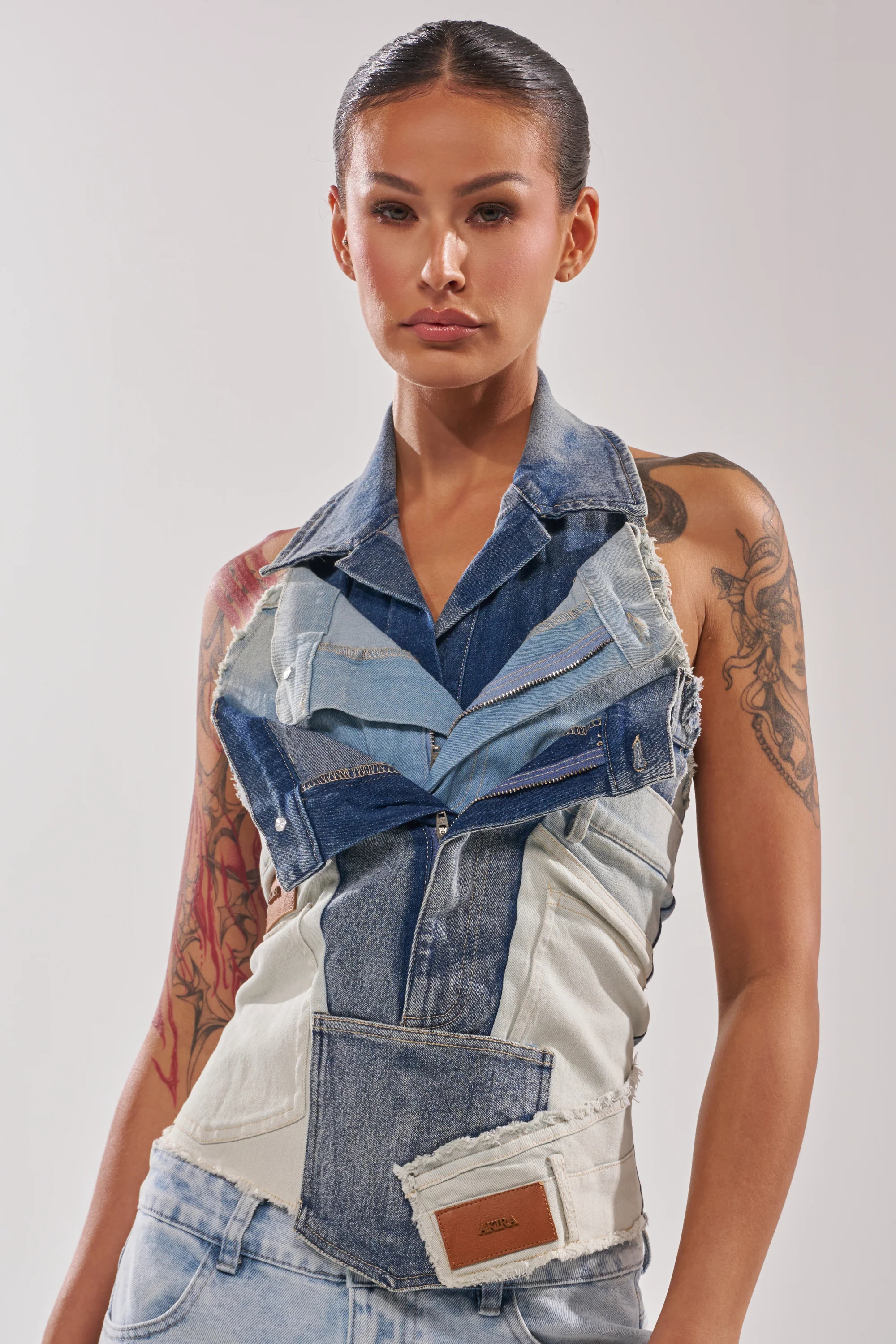 ALWAYS RIGHT DENIM ABSTRACT BLOUSE - Akira Store