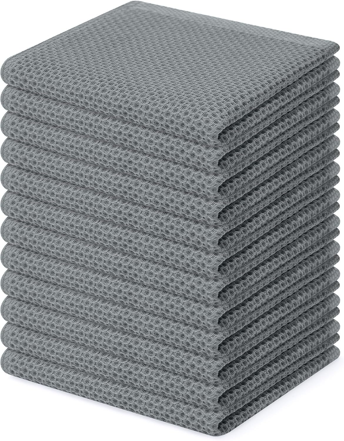Homaxy 100% Cotton Waffle Weave Kitchen Dish Cloths 6-Pack, Dark Grey