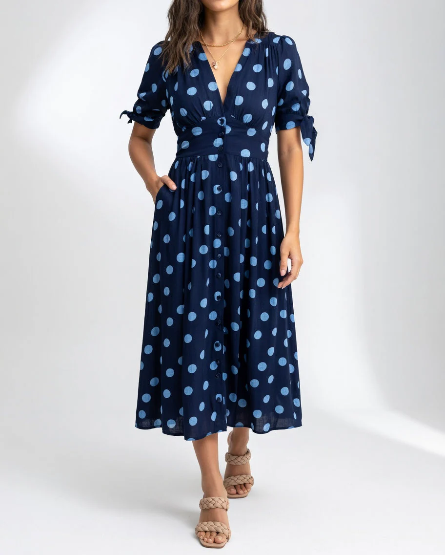Robe Midi Élégante à Pois pour Femmes