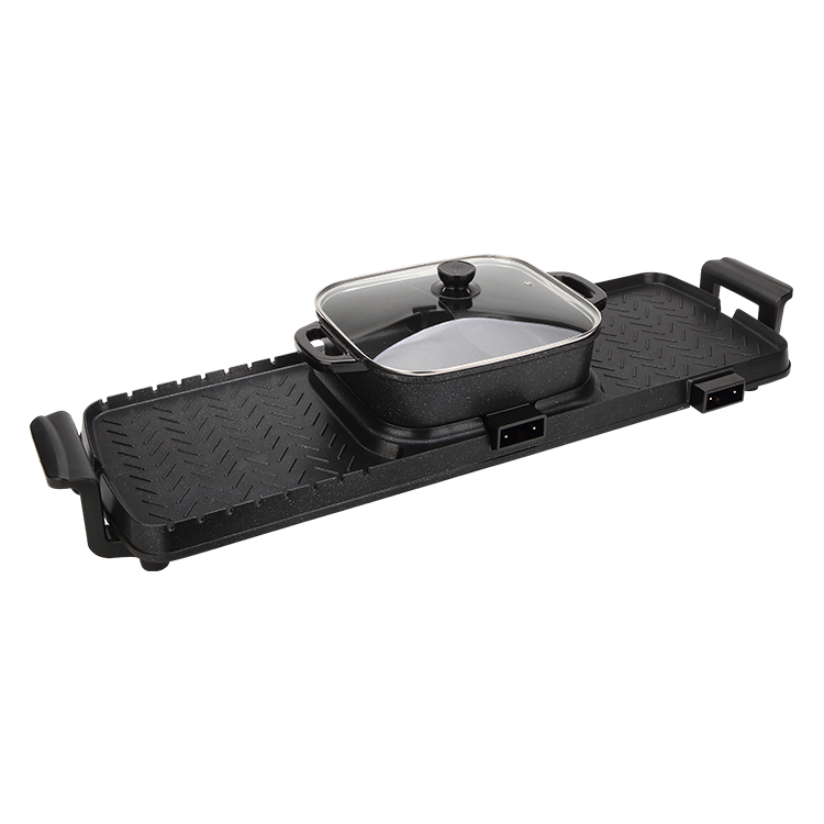 Electric 220V Top Table Smokeless Flat Pan PTFE Modern Hot Pot Double Indoor Black BBQ Grill Outdoor Car Household RV