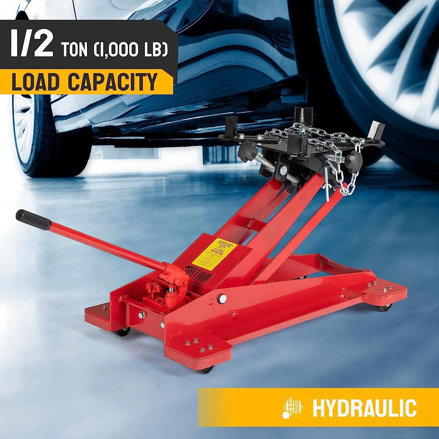 TUFFIOM Hydraulic Transmission Service/Floor Jack Lift 1/2 Ton (1, 000 lb) Capacity, Low Profile Roll - Under Floor Trolley, Automotive Shop Tool Hoist Lift Lifting Jack, Red