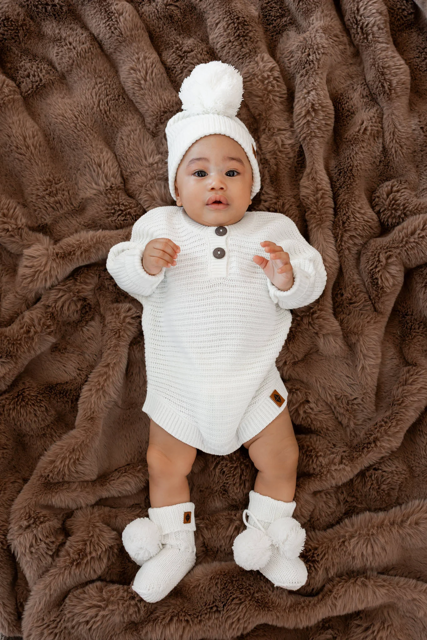 Chunky Knit Romper Set with Beanie & Booties in Cloud