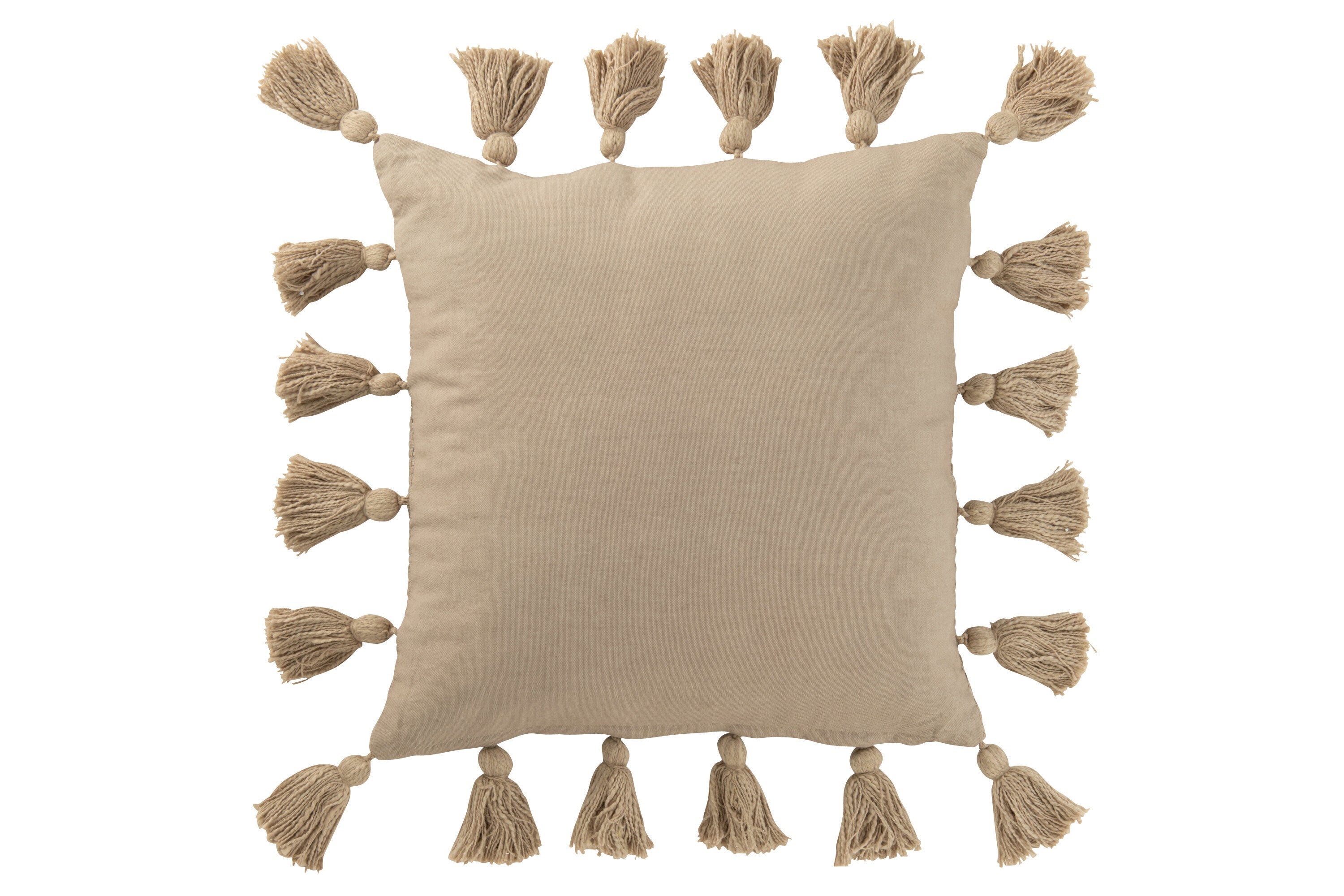 J-Line kussen Gewoven Kwasten - katoen - taupe