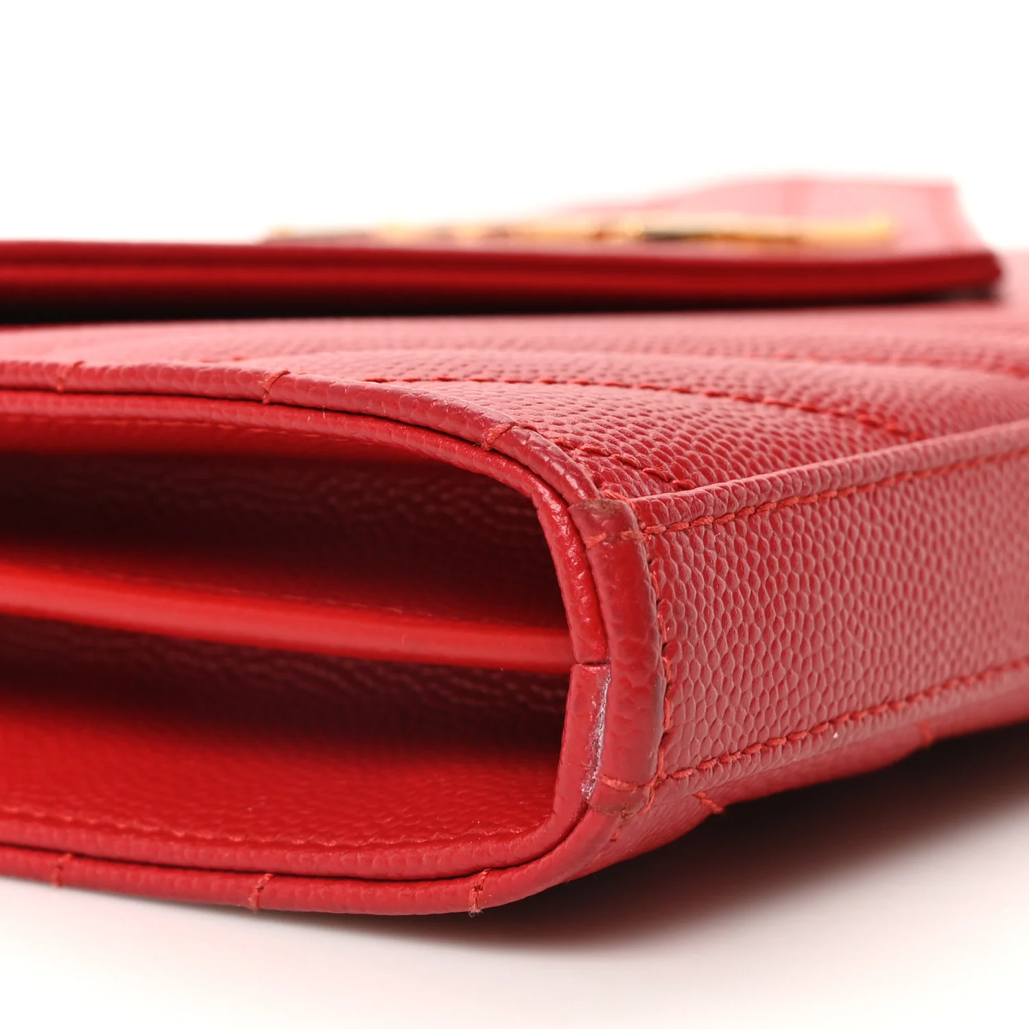 Grain De Poudre Matelasse Chevron Monogram Chain Wallet Red