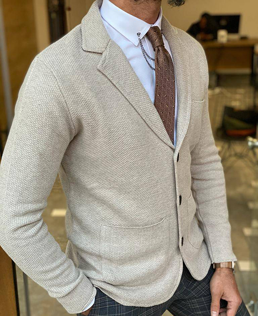 Blazer à motif texturé, poche utilitaire, revers cranté, simple boutonnage