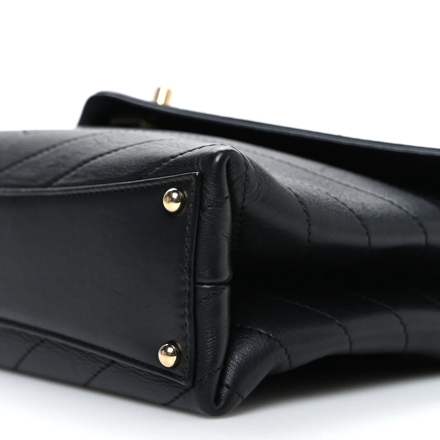 Lambskin Chevron Stitched Medium Envelope Flap Black