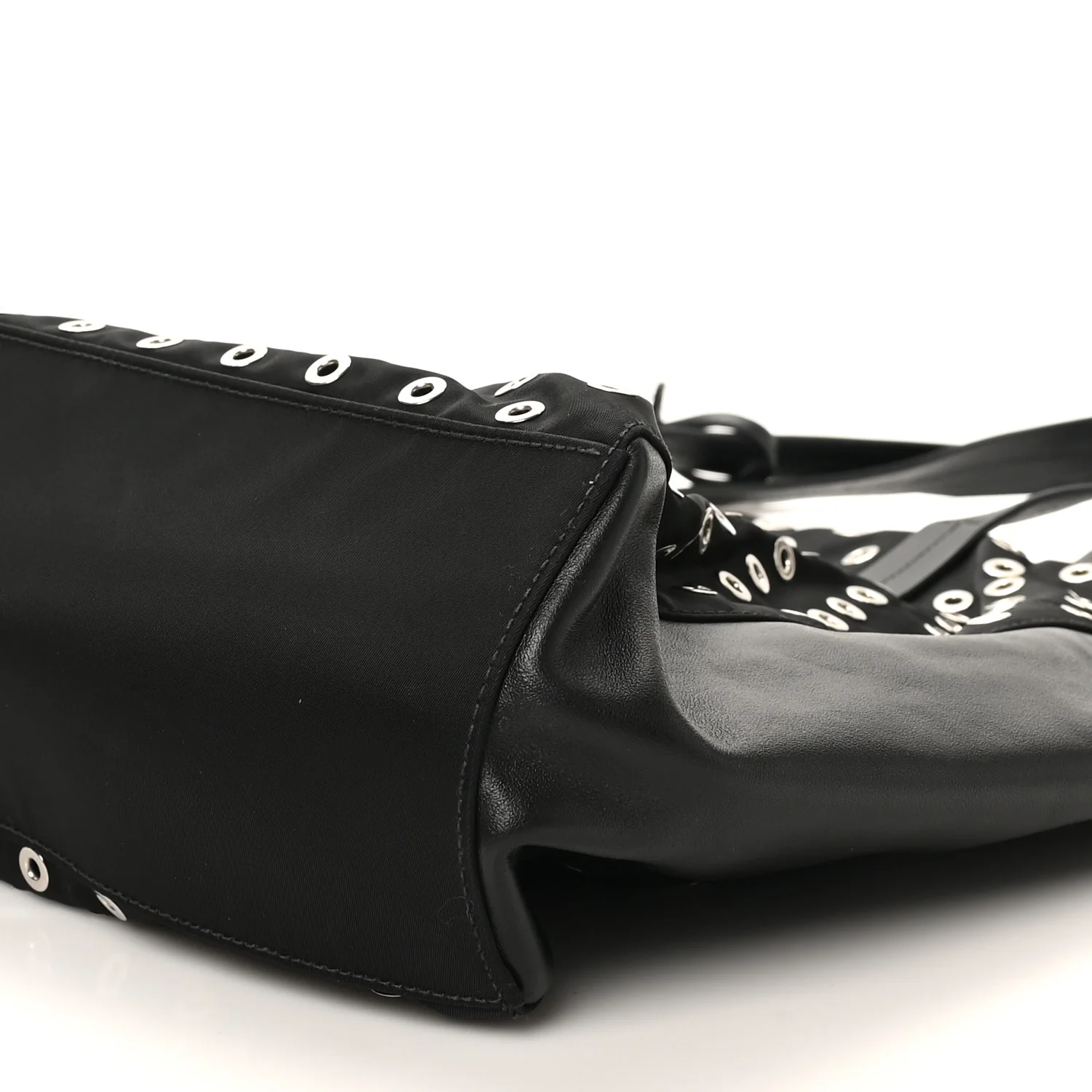 Tessuto Nylon Calfskin Grommet Tote Black